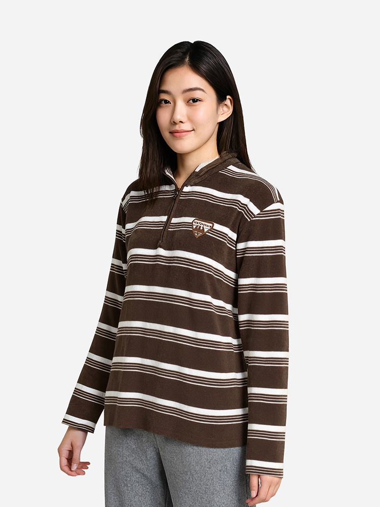 [Common] Hello Autumn embroidery point half zip-up top M Brown