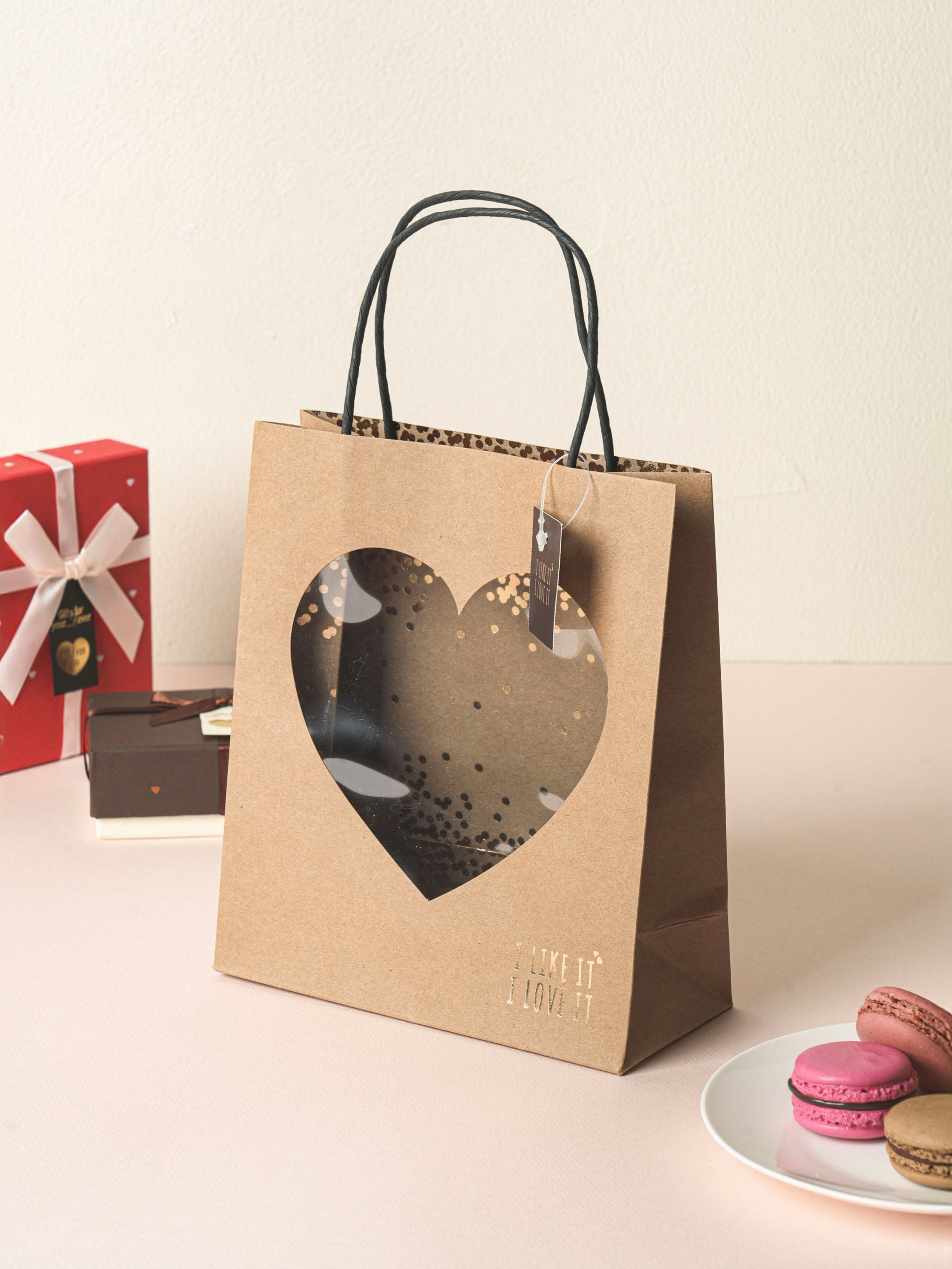 Heart Clear Window Gold Foil Gift Bag