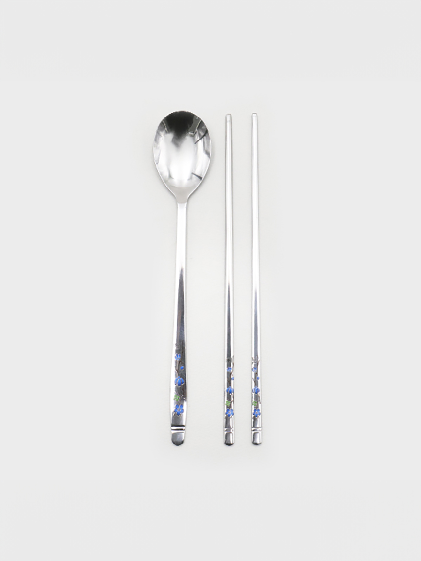 High-quality stainless steel ceramic plum cutlery set blue