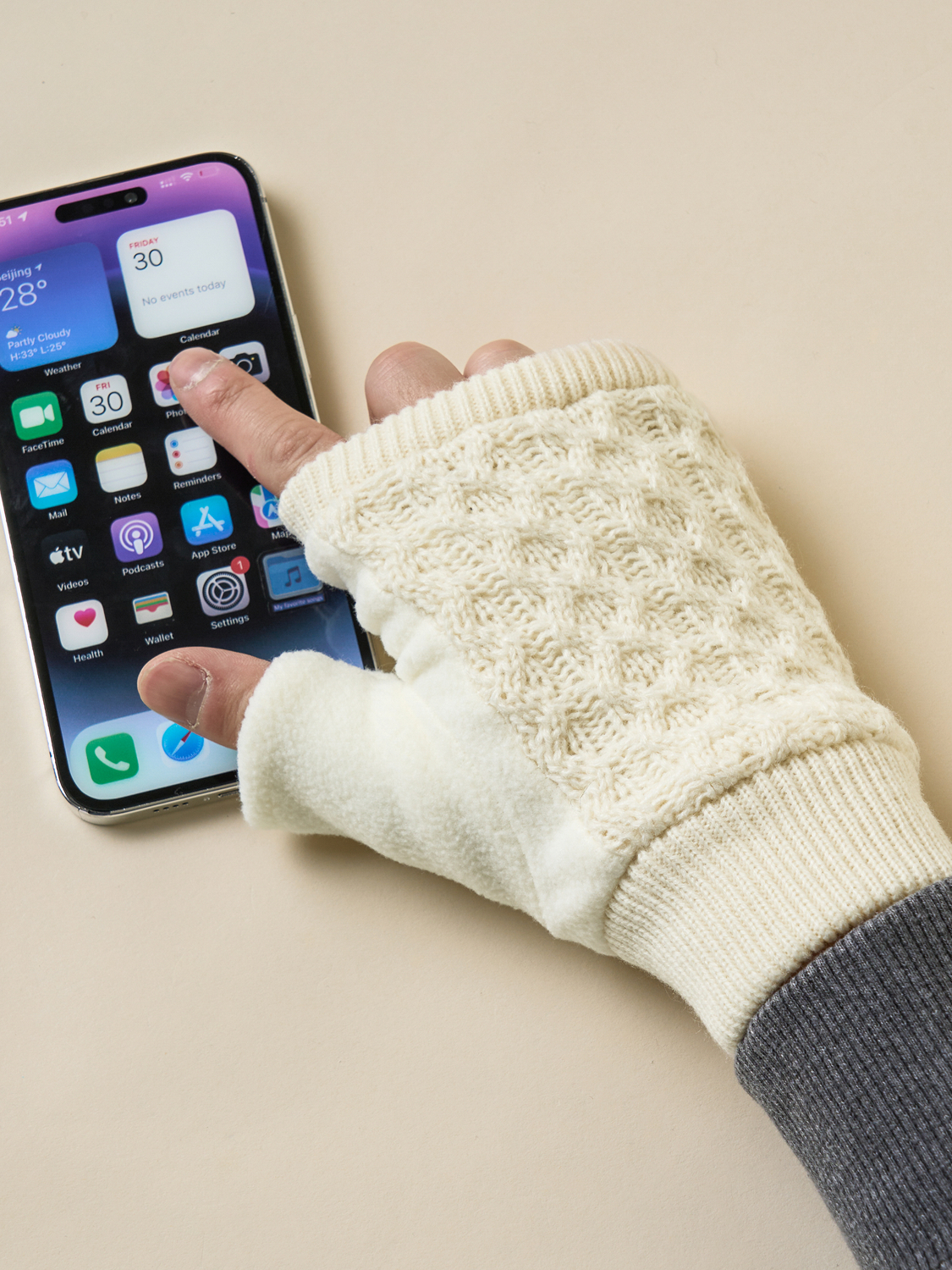 Knit half gloves ivory