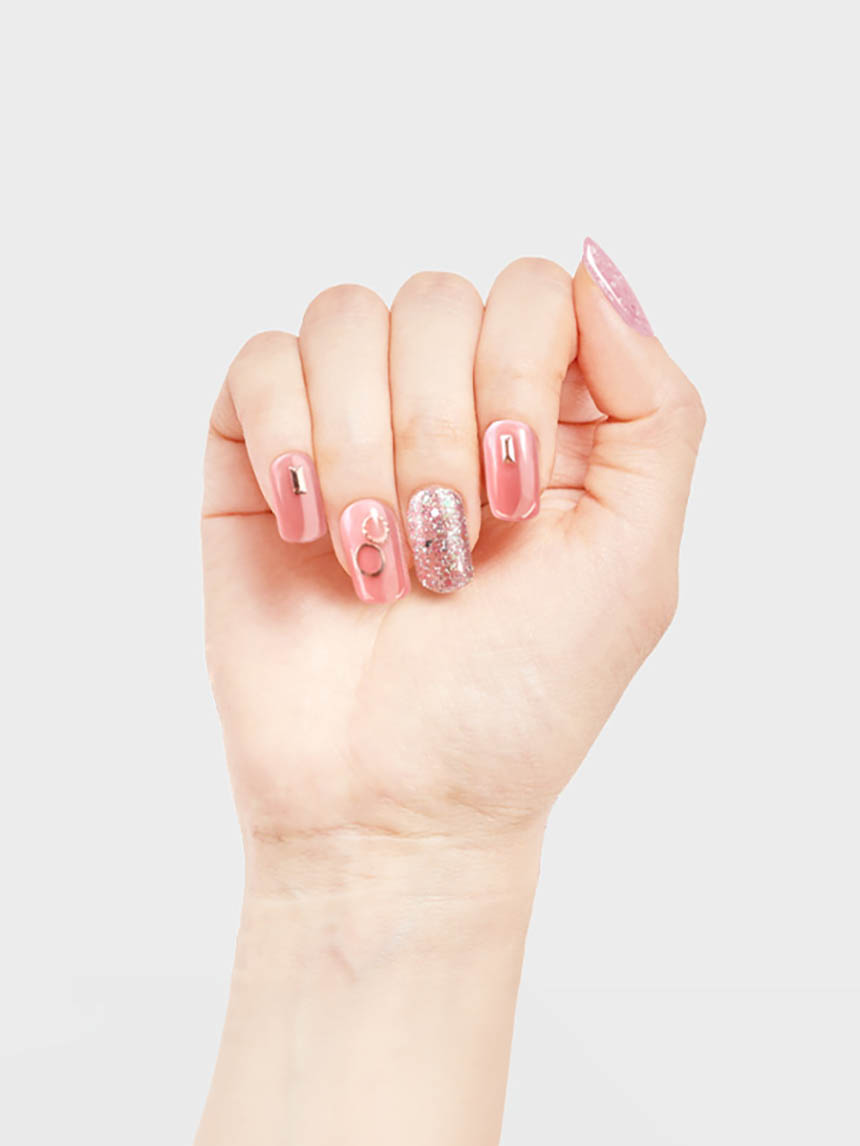 6 types of rose gold nail parts (case included)