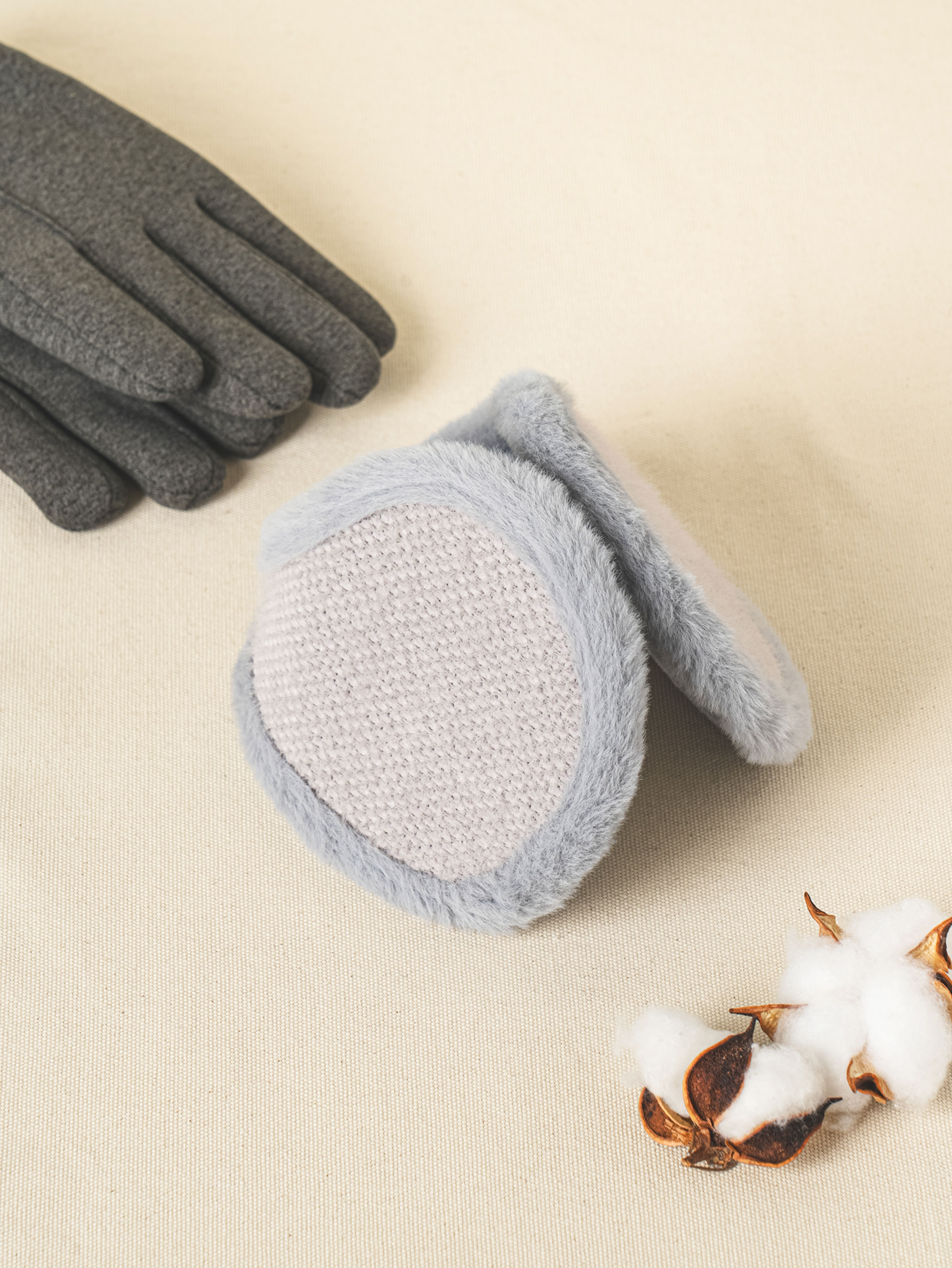 Big size fur earmuffs gray