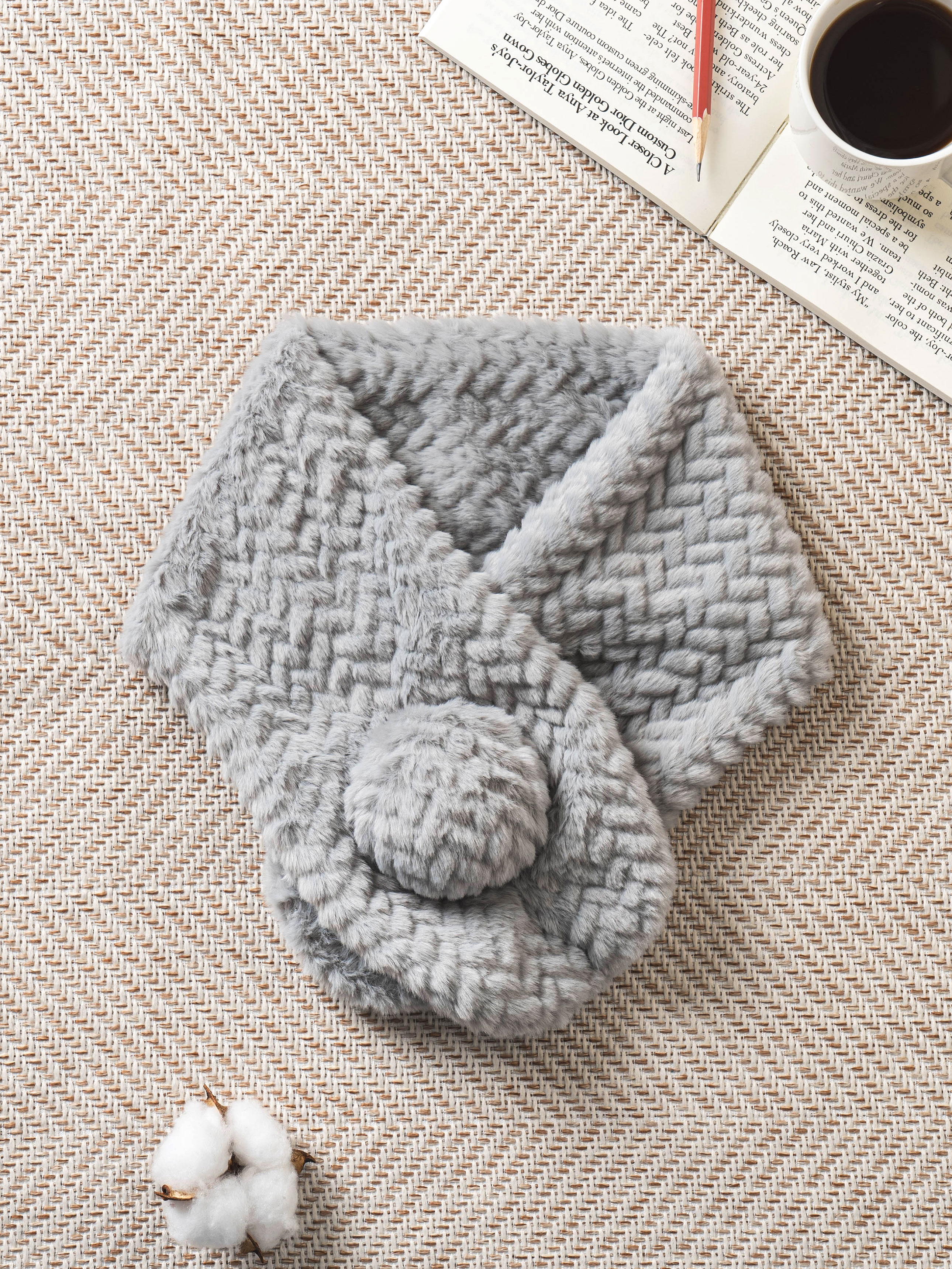 Mini woven fur drop scarf gray