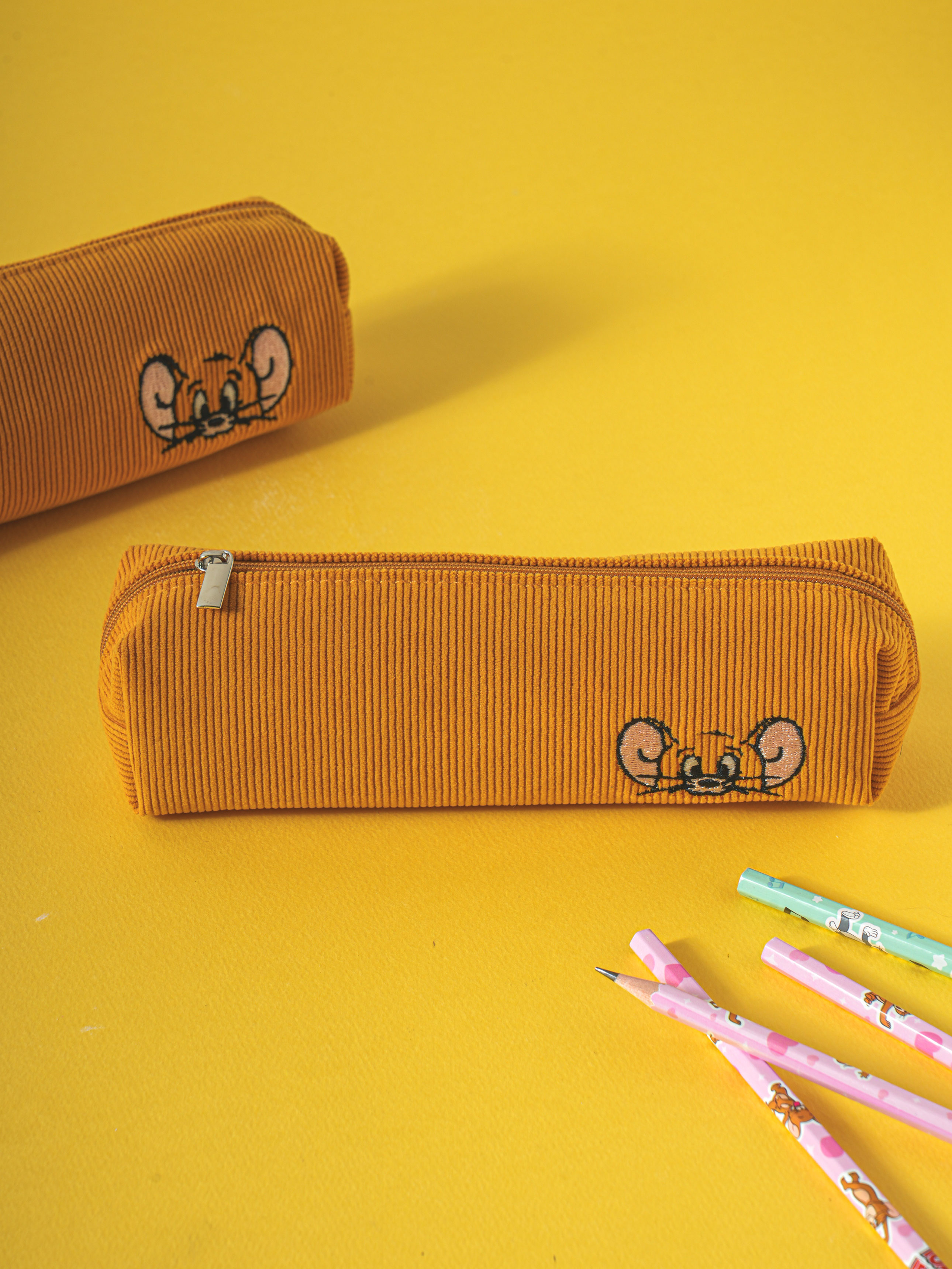 Tom and Jerry corduroy embroidery pencil case