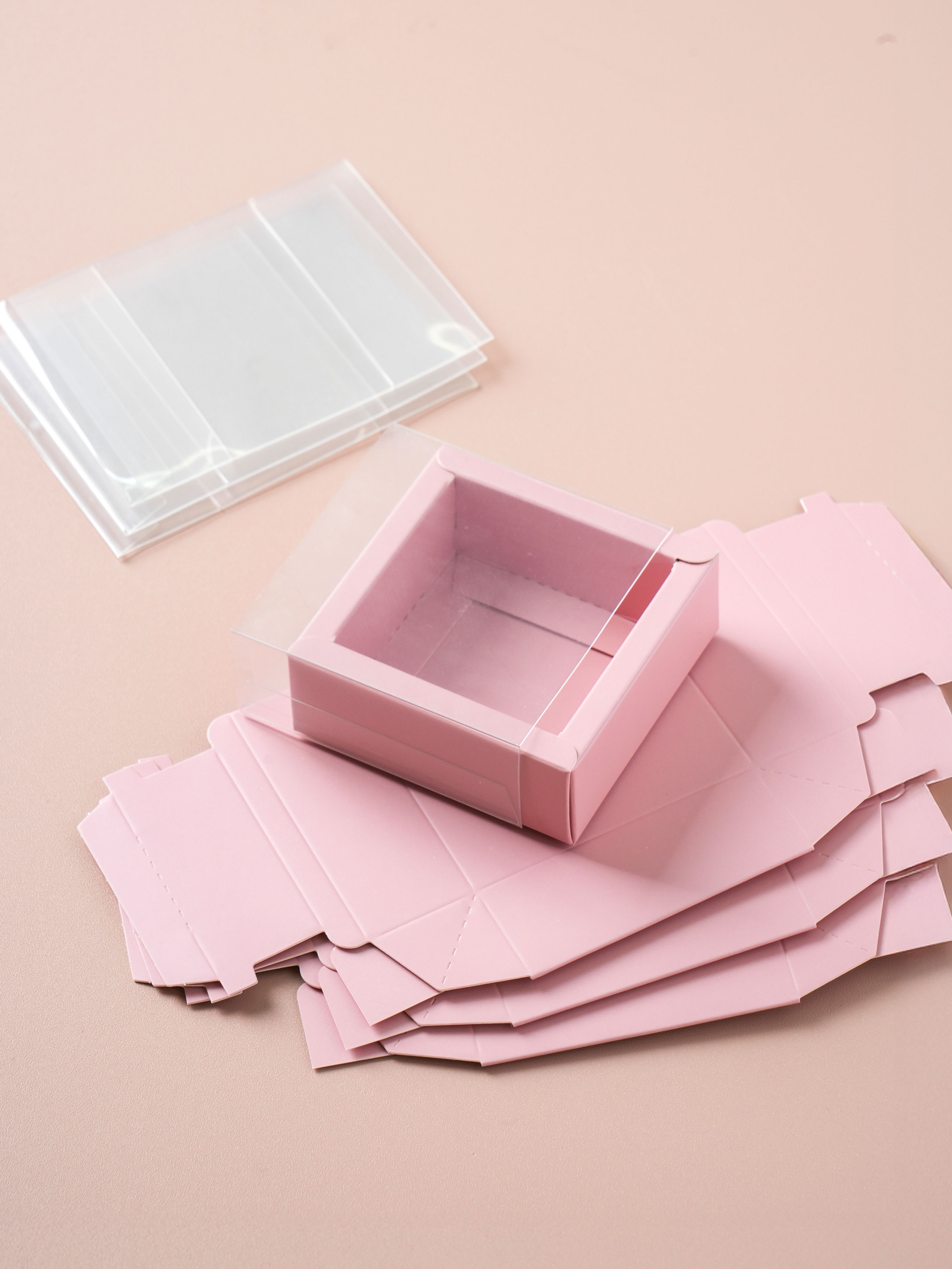 Transparent slide packaging case, small, 4-pack, pink