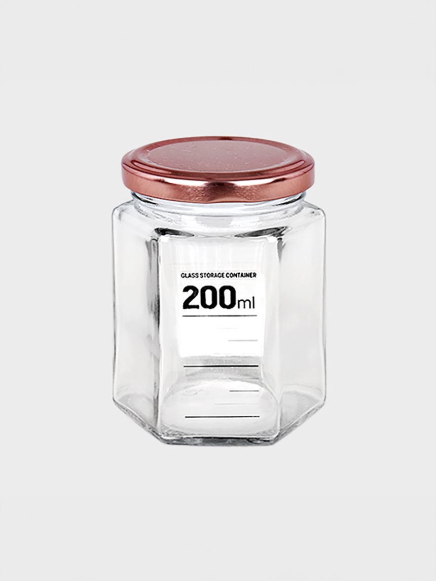Steel Cap Hexagonal Glass Storage Container 200ml