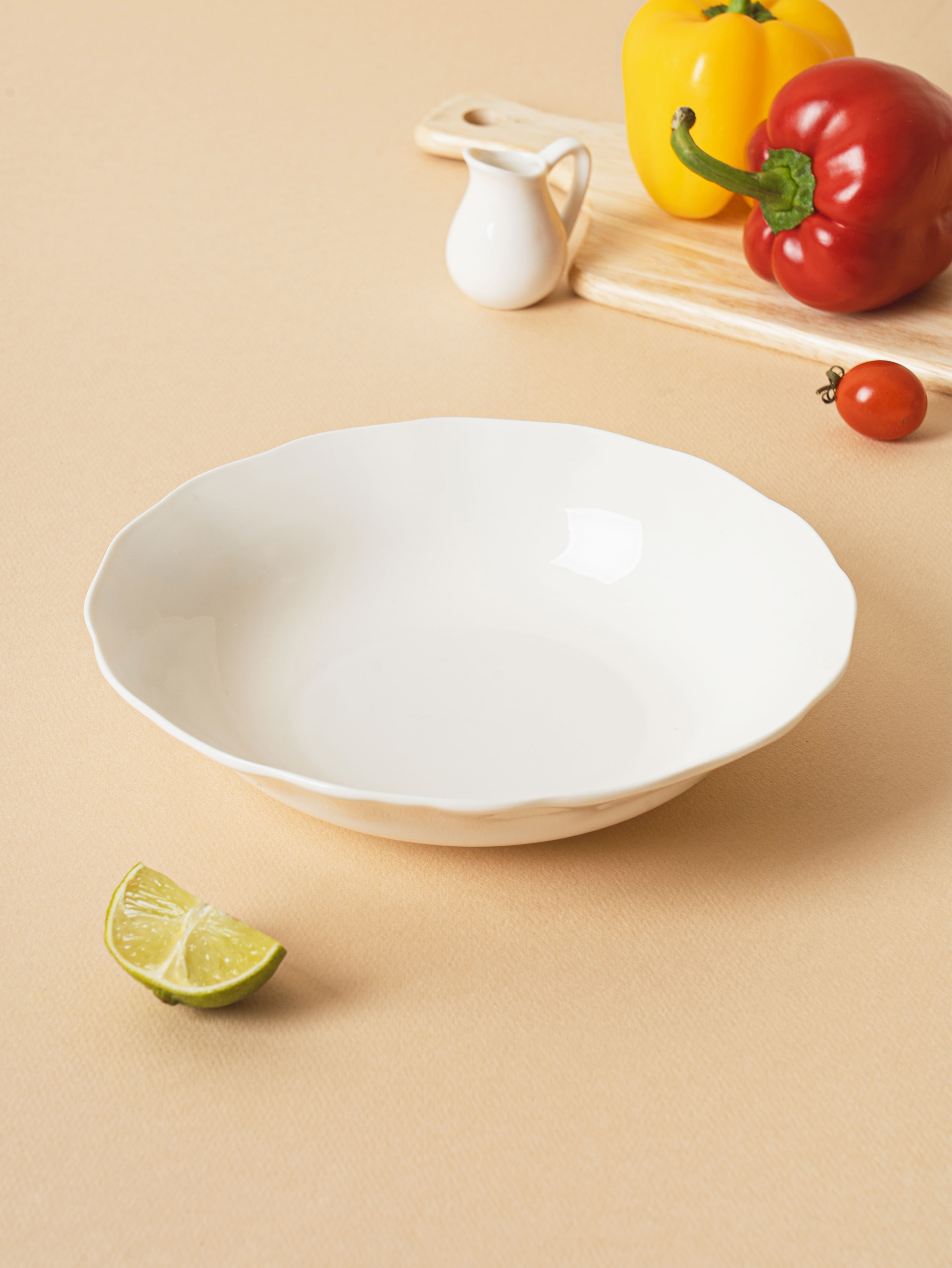 화이트 물결 라인 깊은 찬기 20.5 cm
