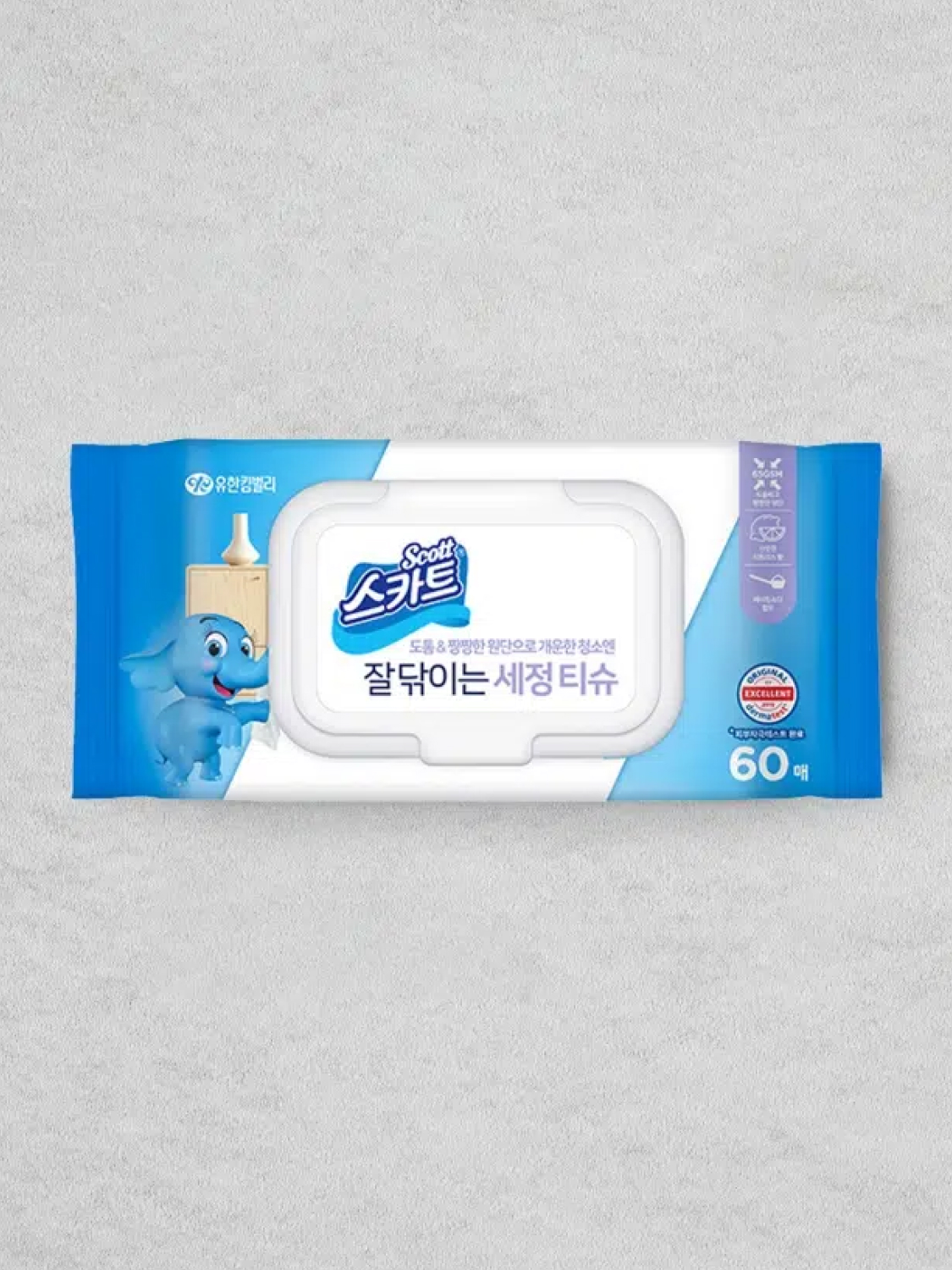 60 sheets of cap-type cleaning tissue that wipes easily
