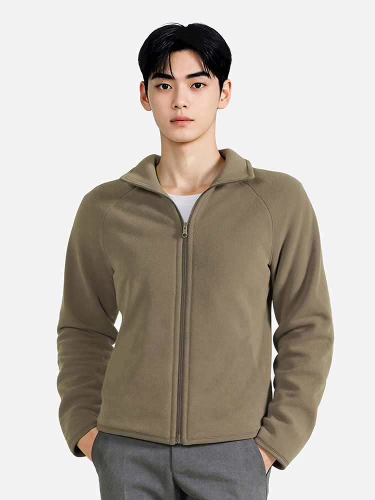 [Common]Long sleeve fleece jacket L khaki