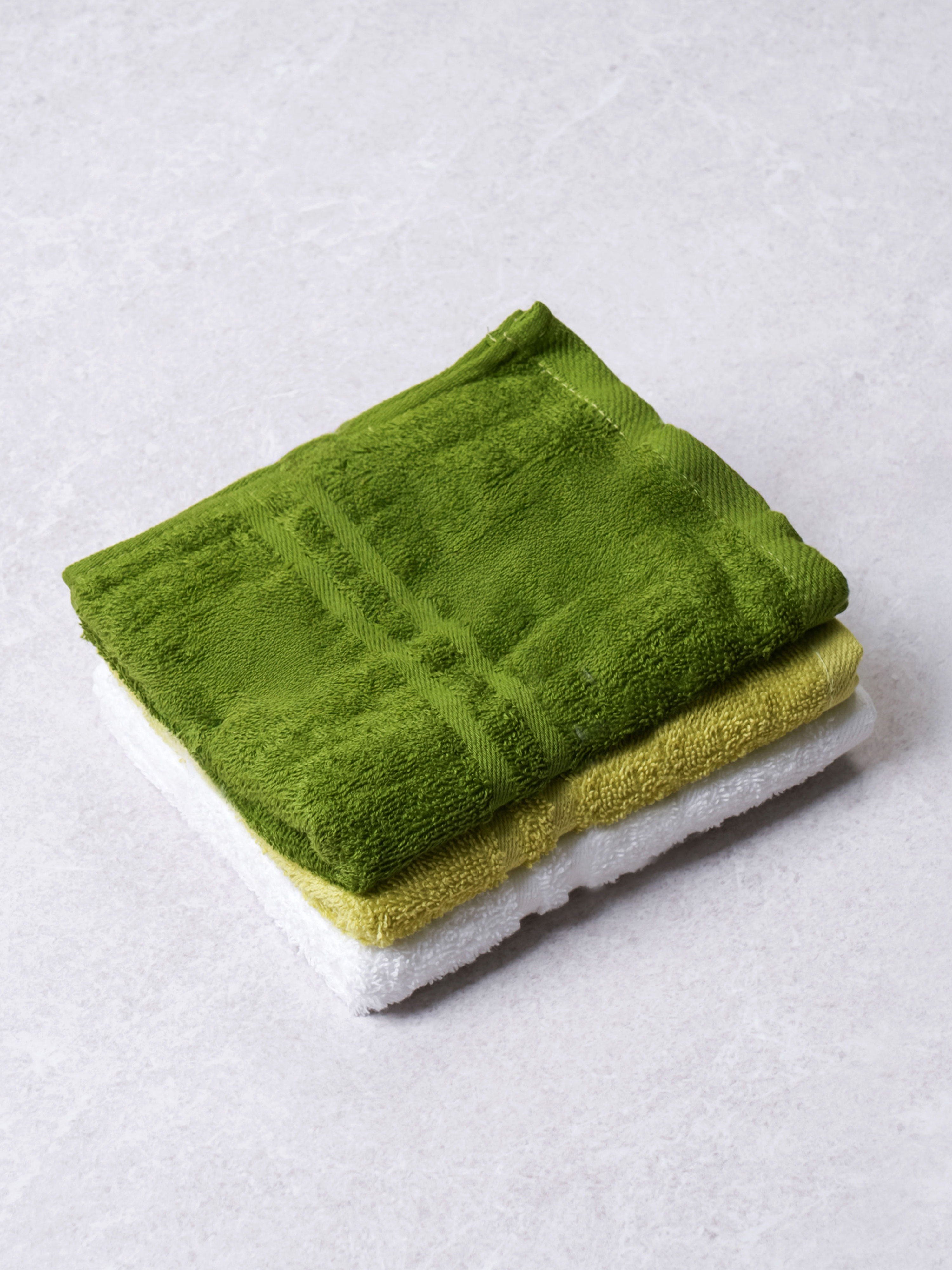 Simple cotton face towel set (3pcs) green