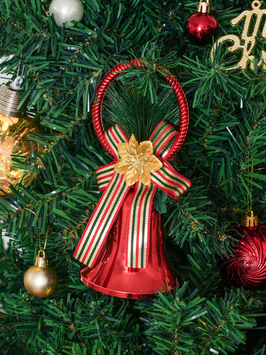Christmas at Home Ribbon Bell Decoration Red