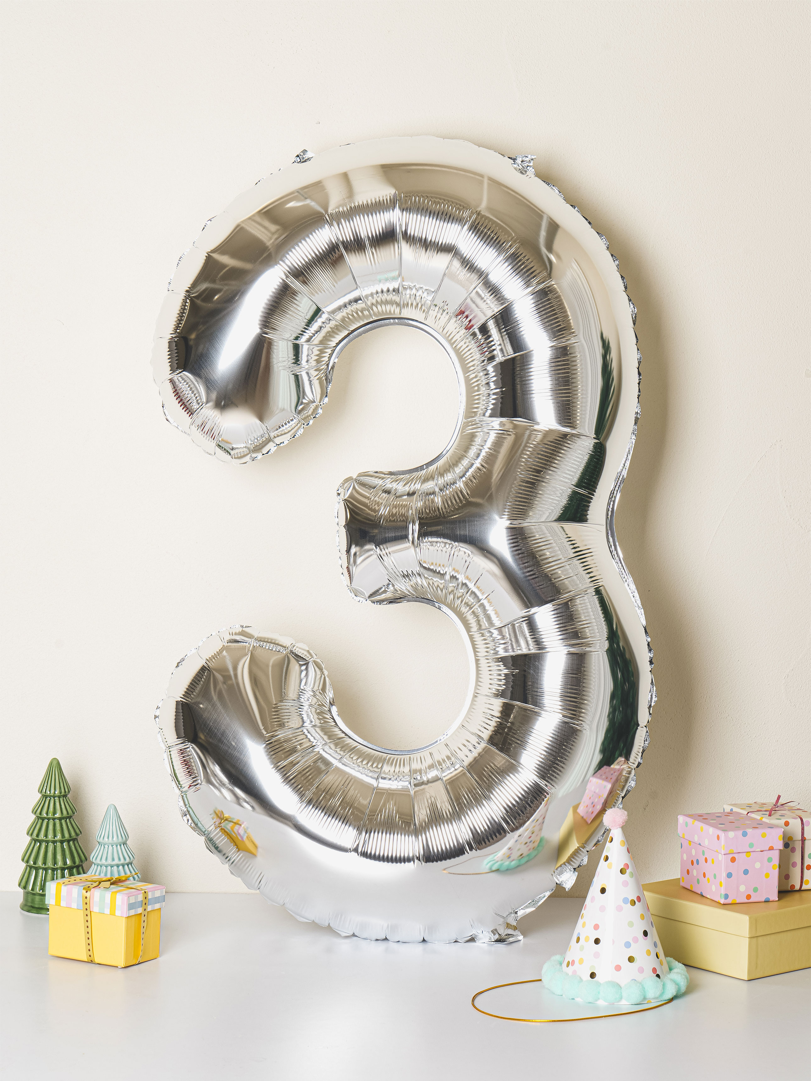 large silver number balloon 3