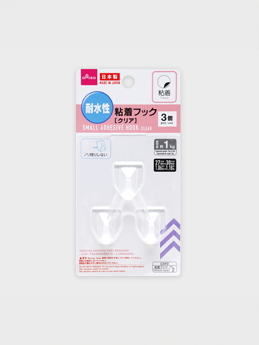 Japanese-made clear adhesive hooks 27