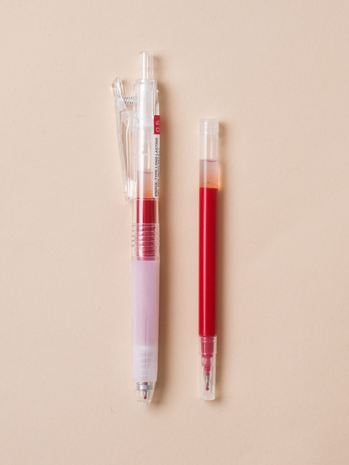 Knock type large capacity gel pen & refill set red