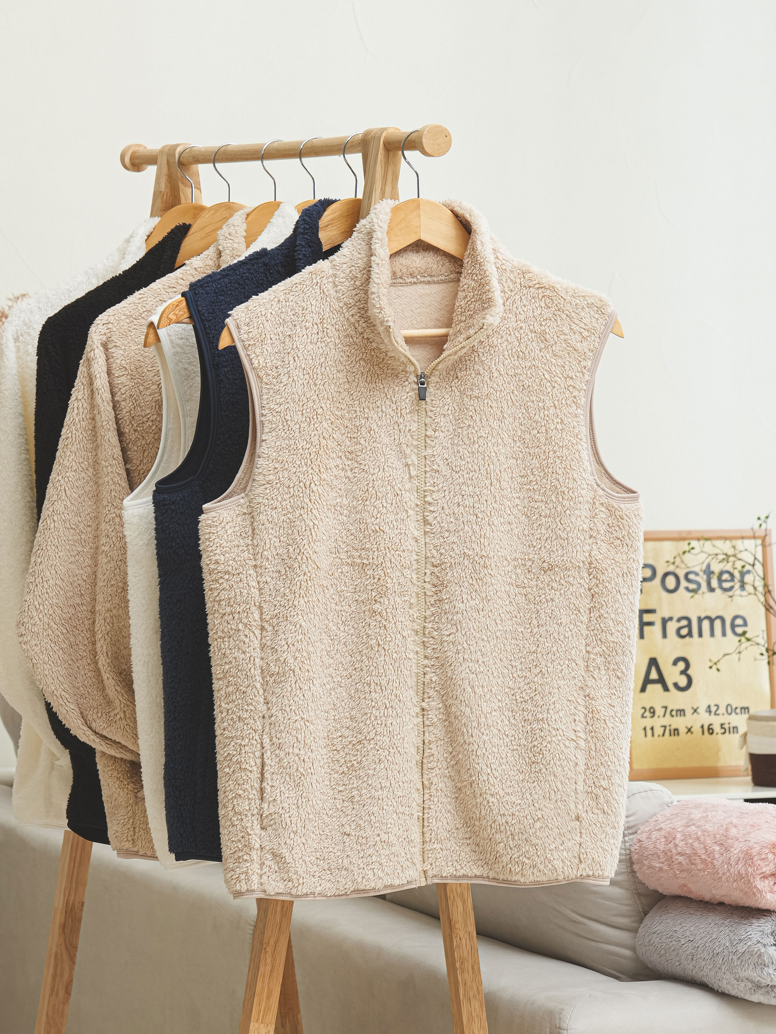 Fluffy Vest Fleece Zip-Up XL Beige