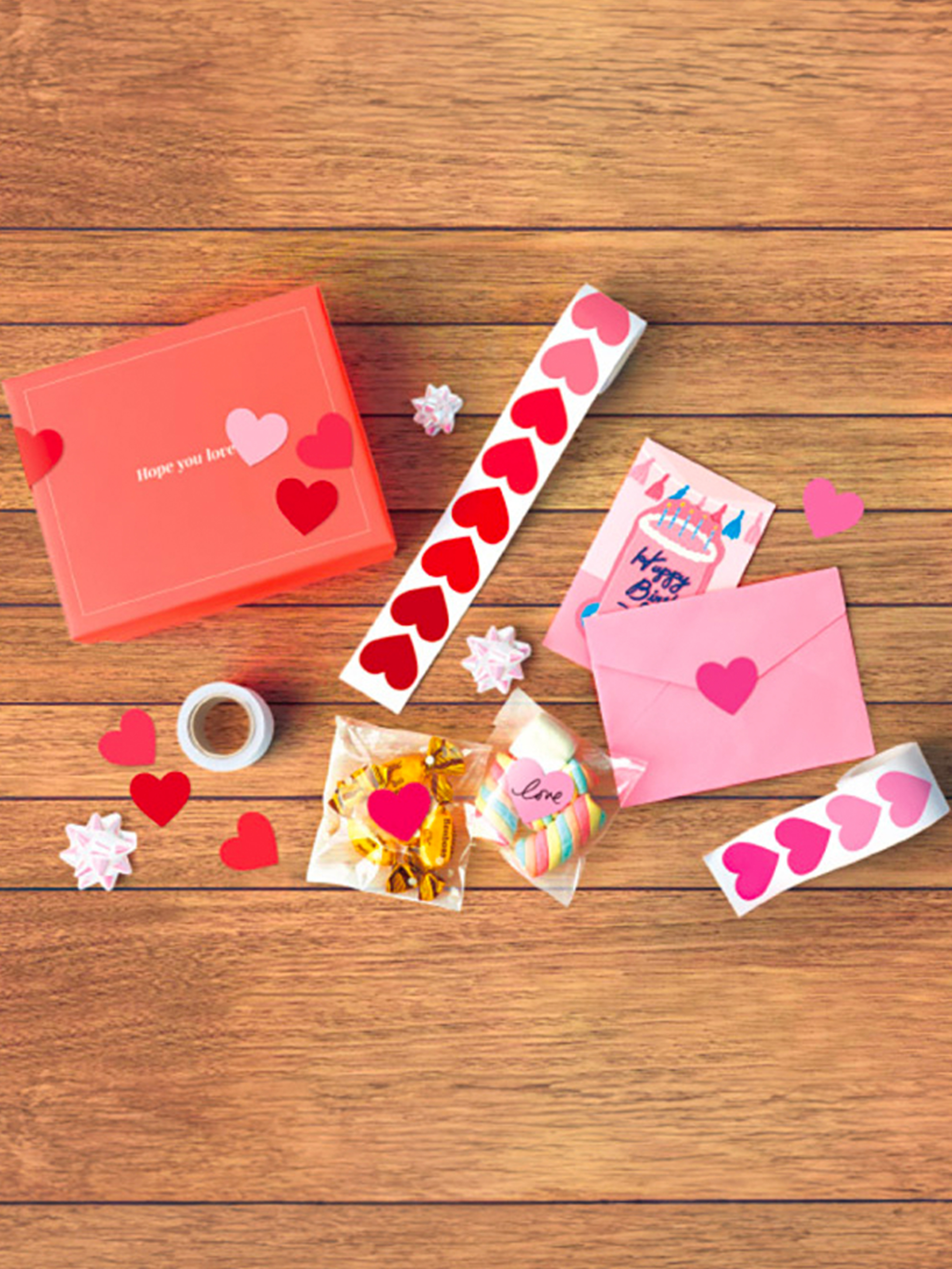 150 heart roll stickers