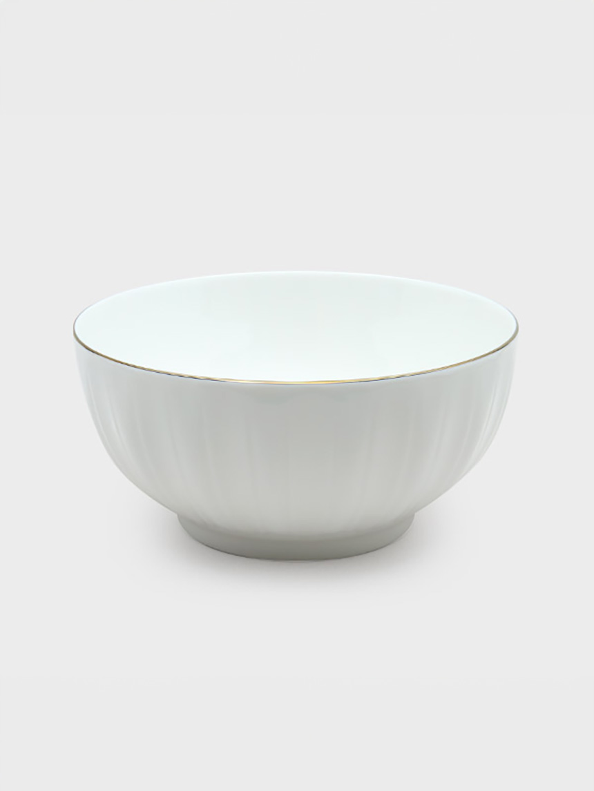 화이트 꽃잎 금장 라인 양각 면기 18 cm