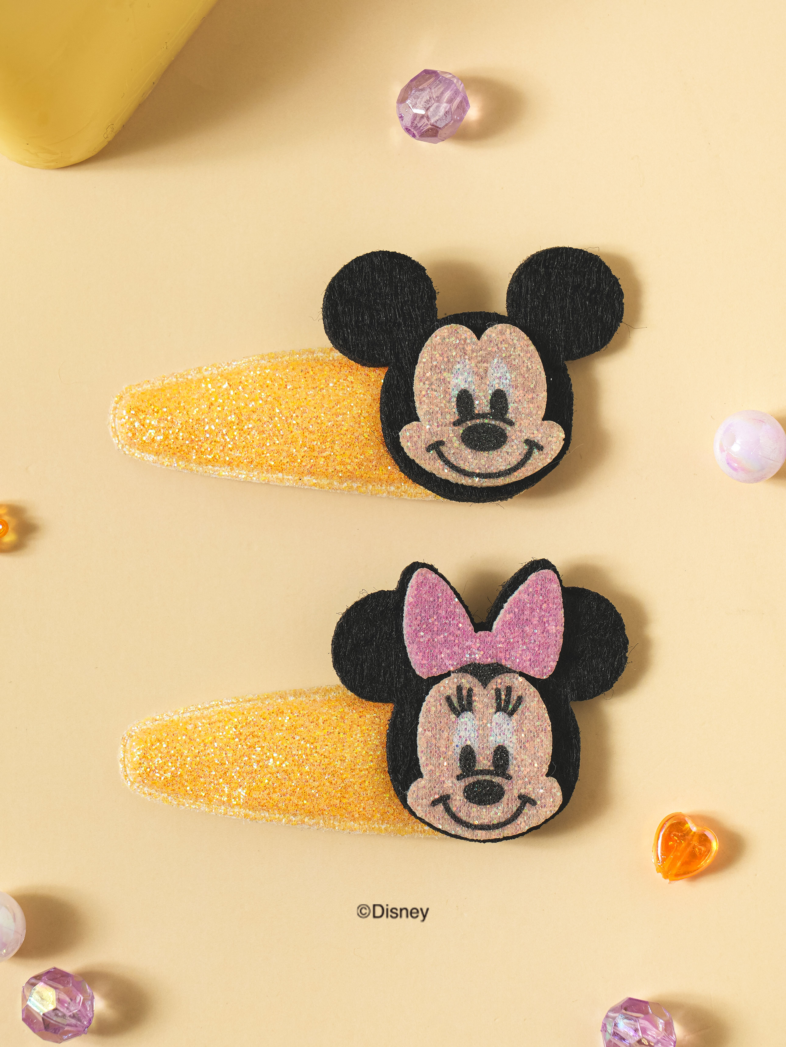 Disney Mickey Friends Glitter Snap Pins 2pcs Yellow