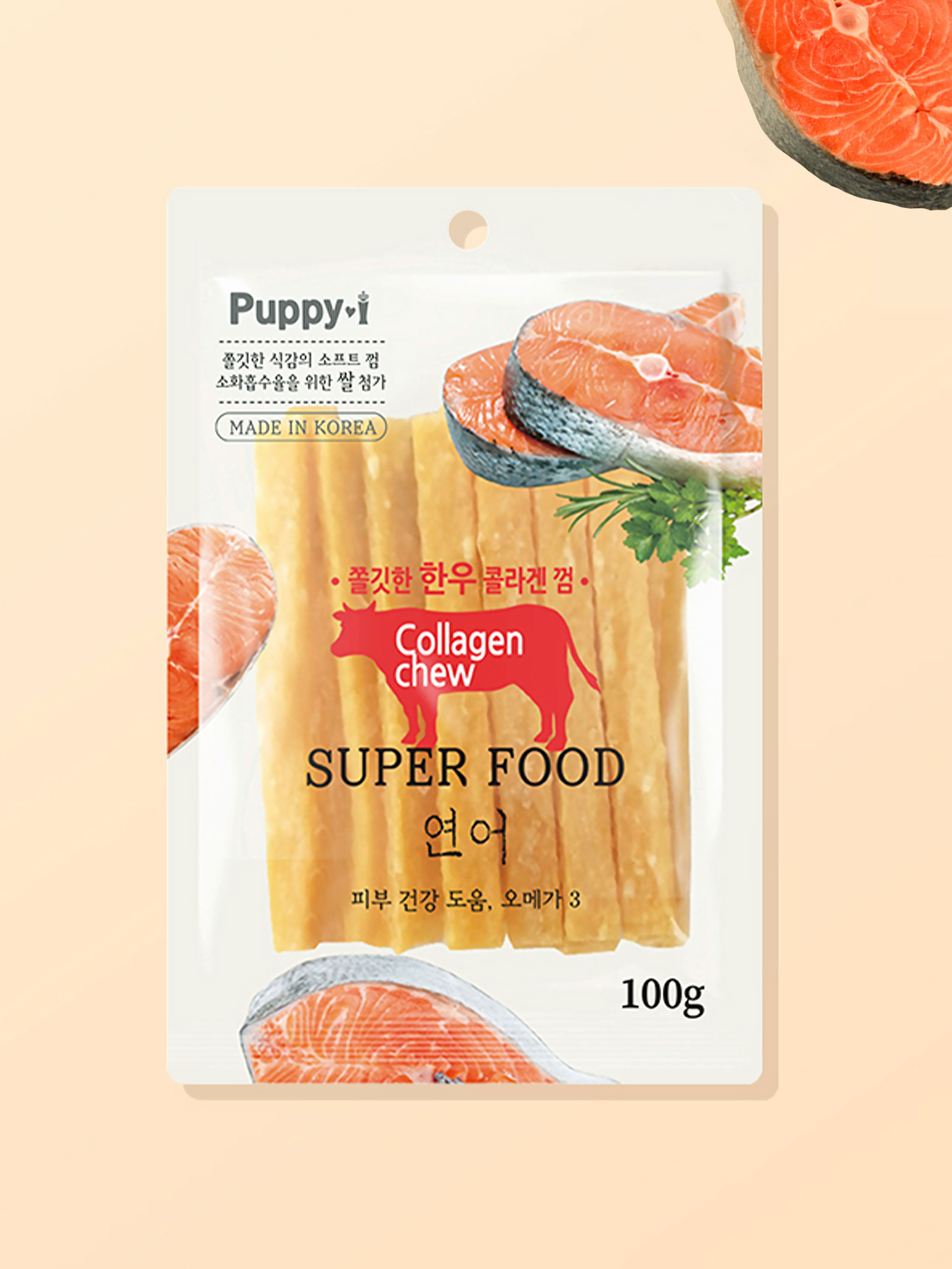 [Pet] Puppy Eye Chewy Korean Beef Collagen Gum Salmon 100 g