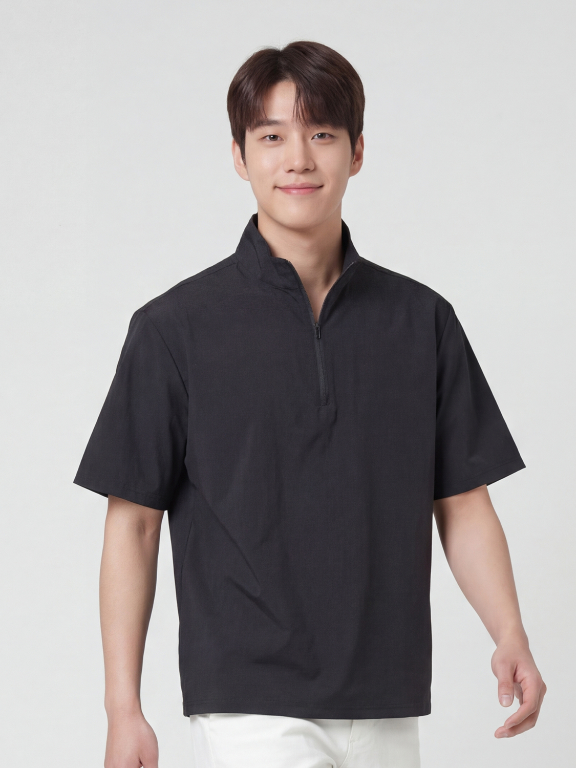 [Common] Nylon spandex half zip up tee M/L/XL black