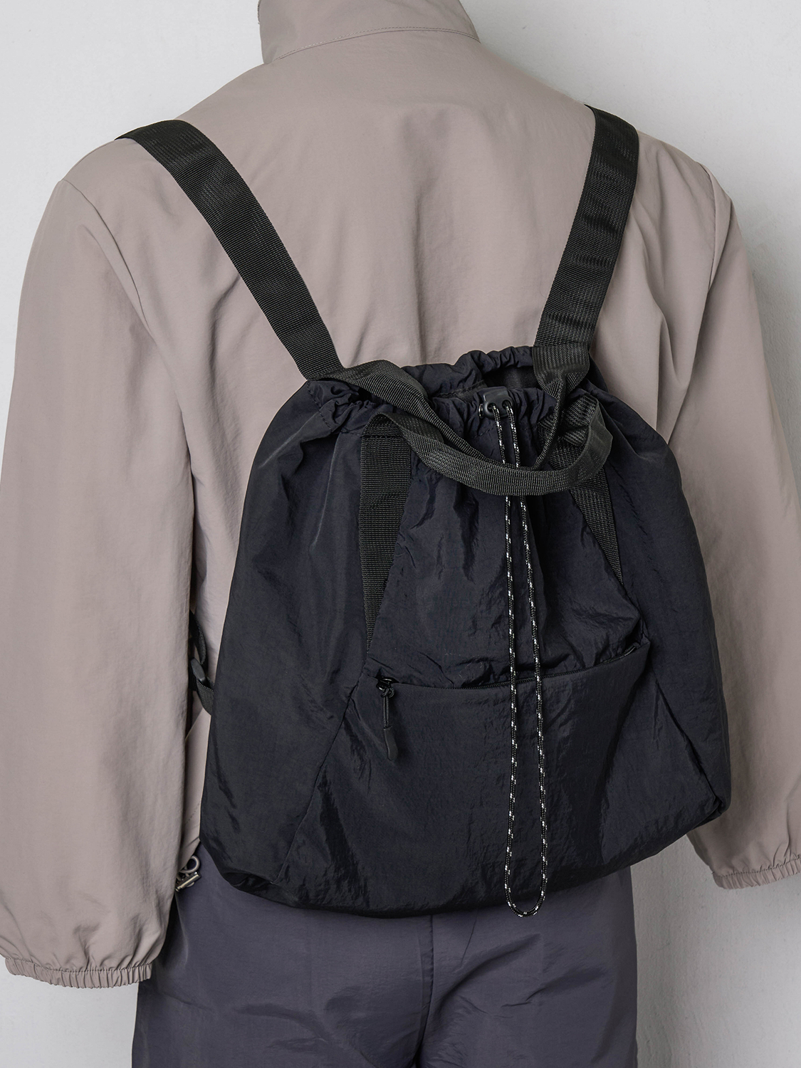 Nylon two-way string backpack black