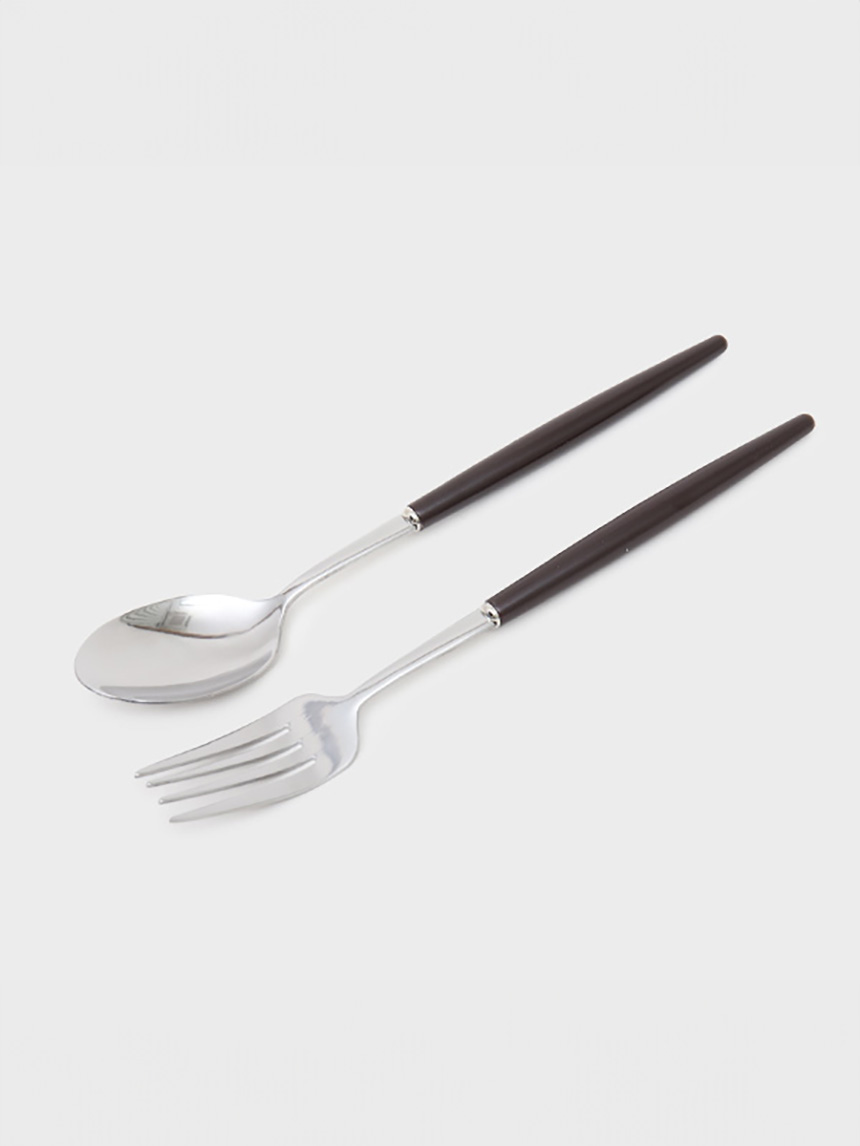 Simple long handle spoon/fork set