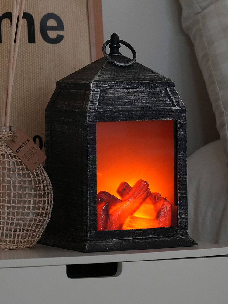Vertical burning wood fire mood light