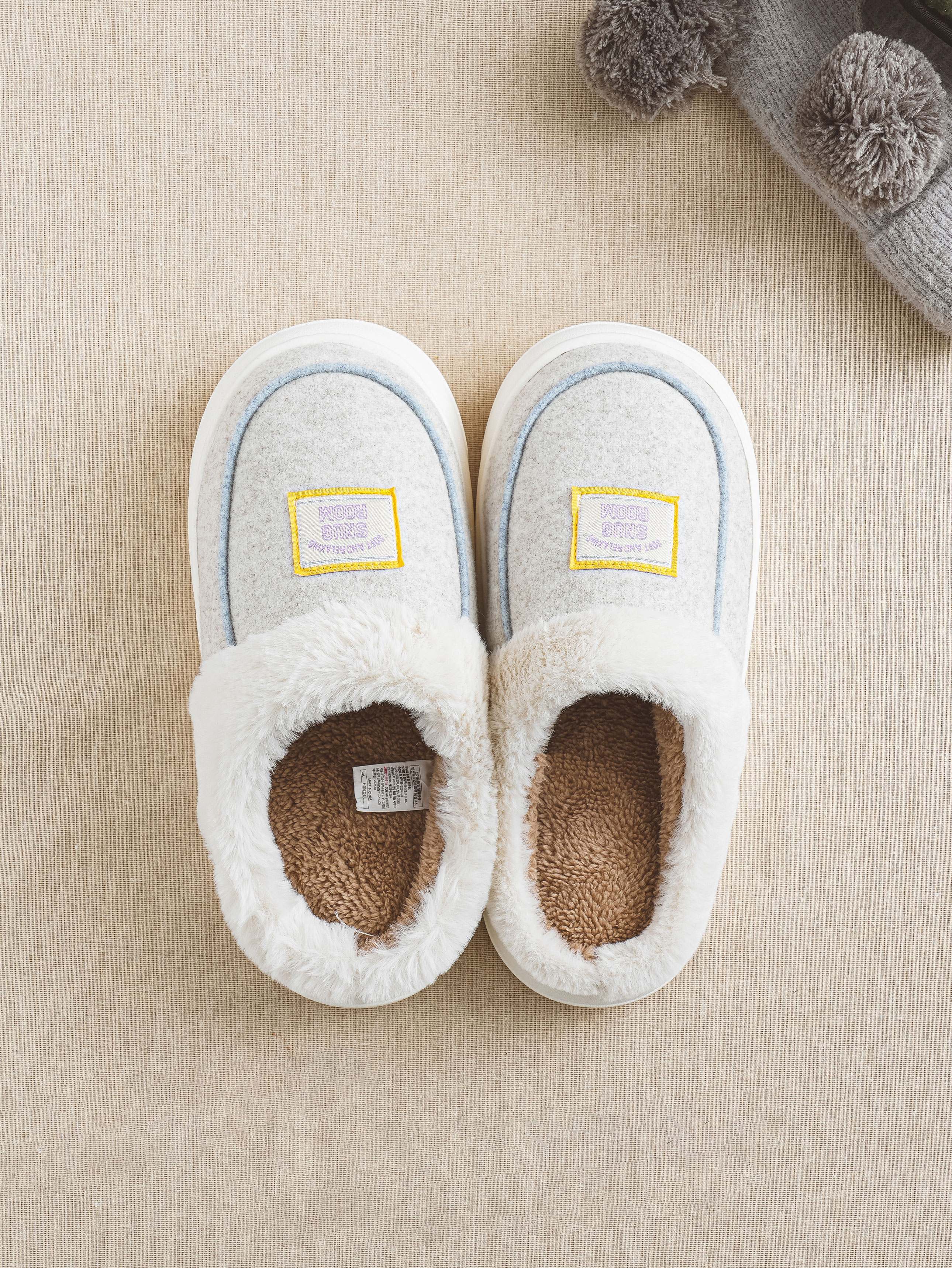 Color combination point fur lining living room shoes 230~250 mm gray