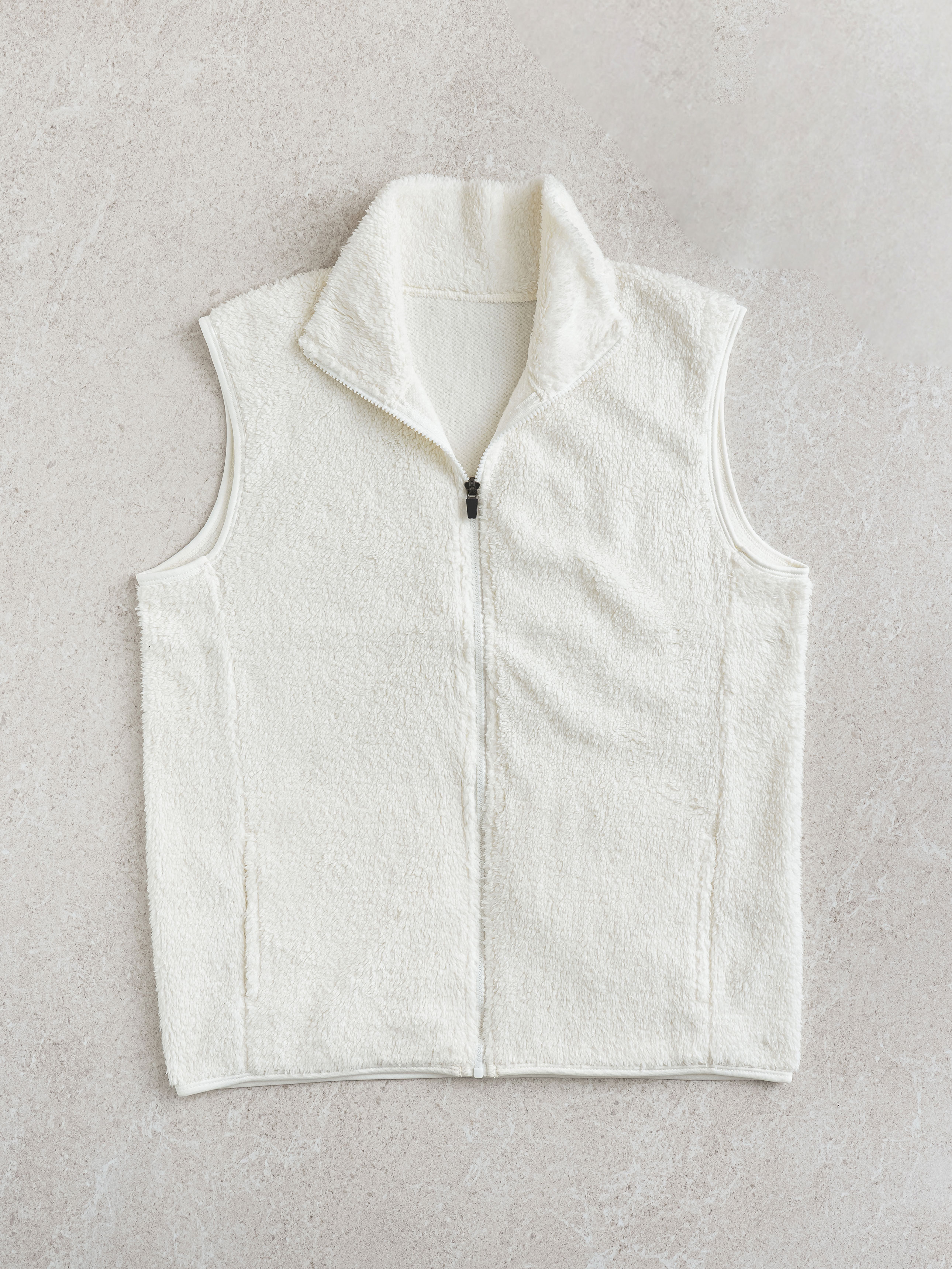 Fluffy Vest Fleece Zip-up L White