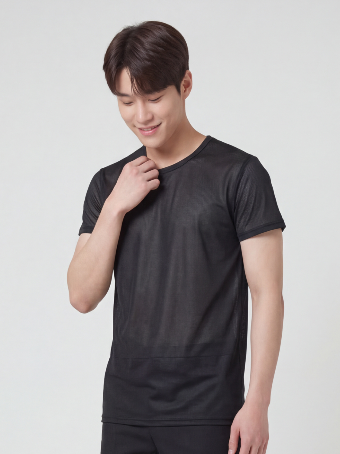 [Men] Easy Cool Mesh U-neck Short Sleeve T-Shirt 95/100/105/110 Black