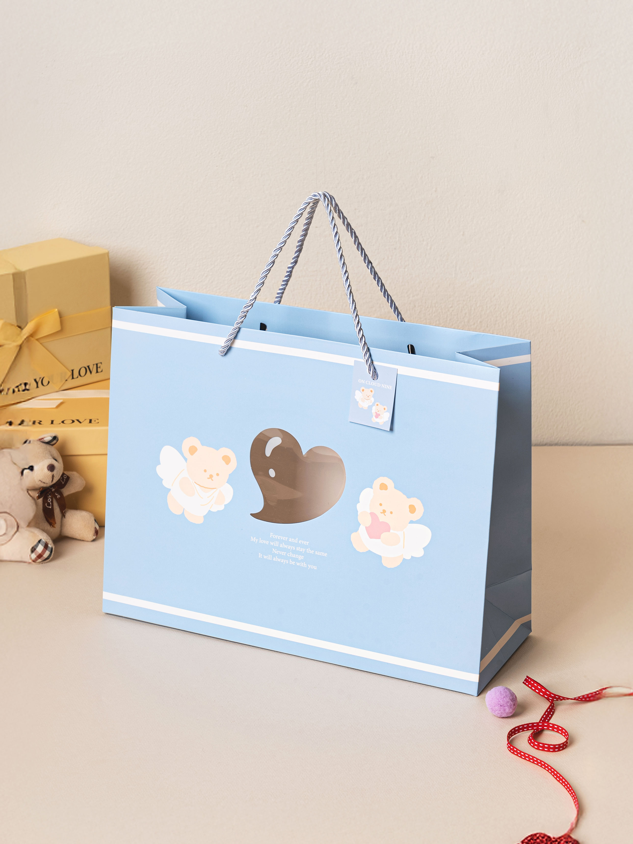 Heart transparent window horizontal shopping bag blue