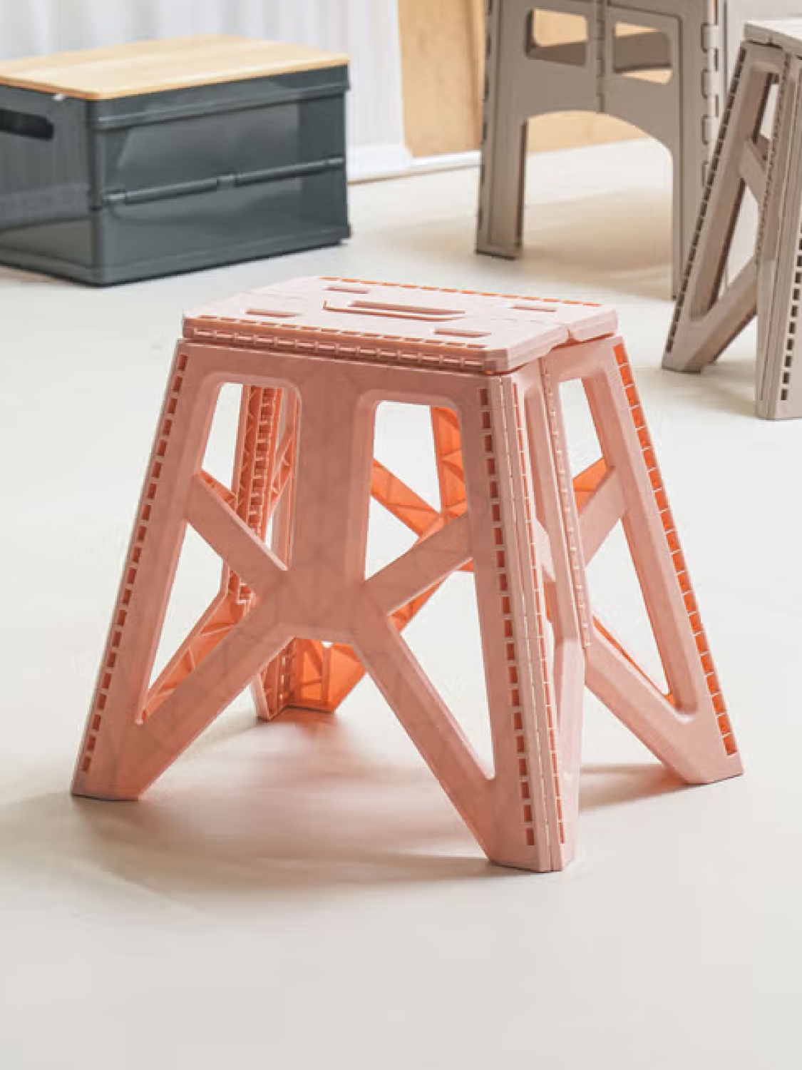Camping folding square stool L pink