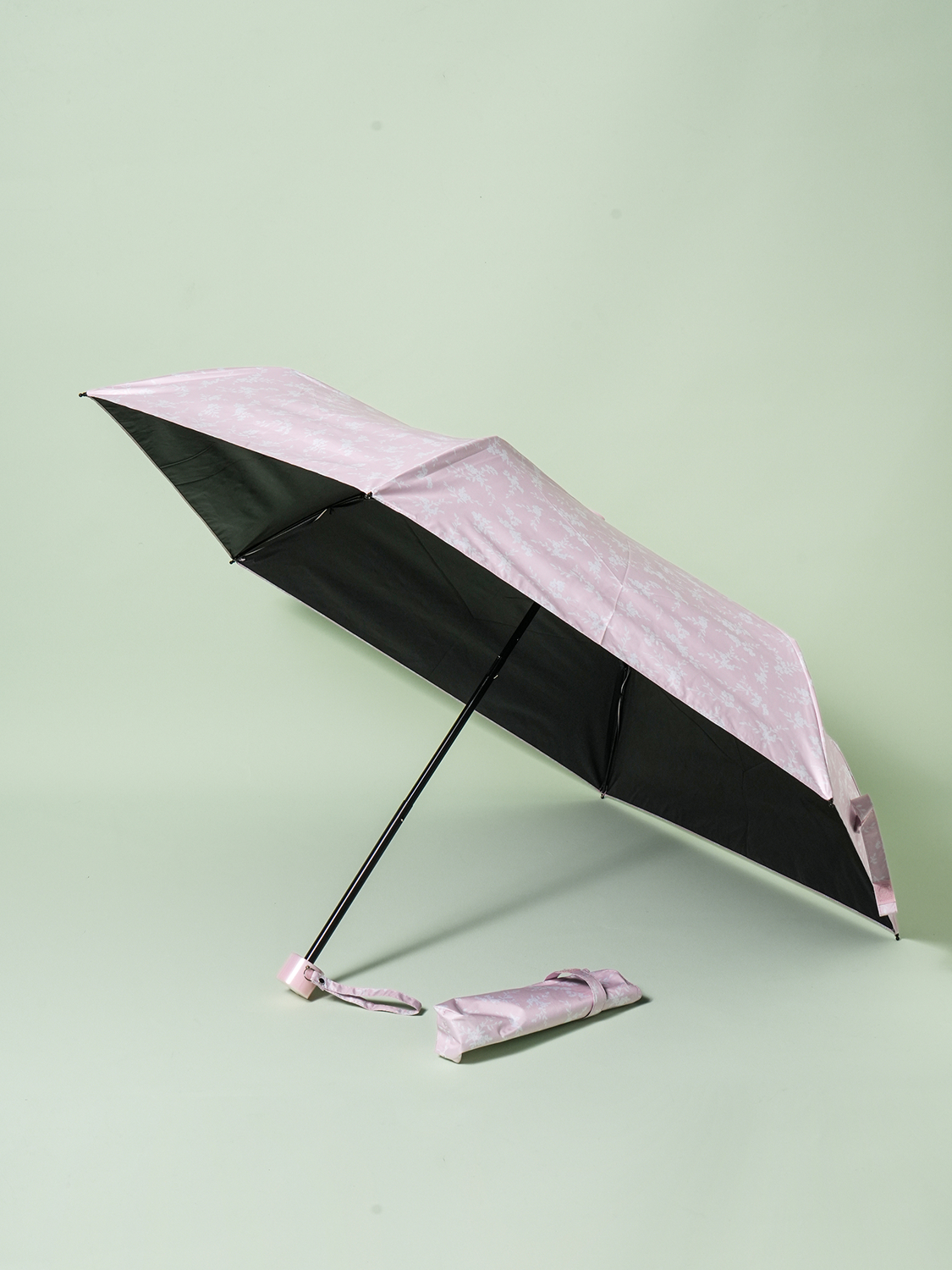 [Blocks up to 99% of UV] Mini Flower 3-tier Black Coated Umbrella 6K 49 cm Pink