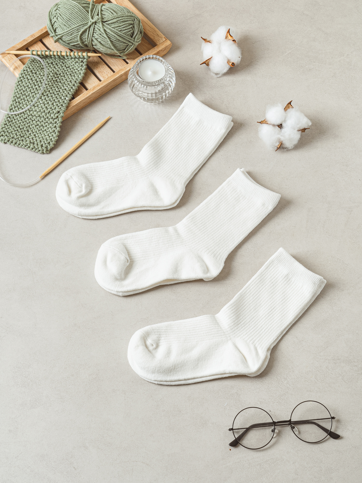 Monfoot Women's Long Tree Socks Set of 3 White