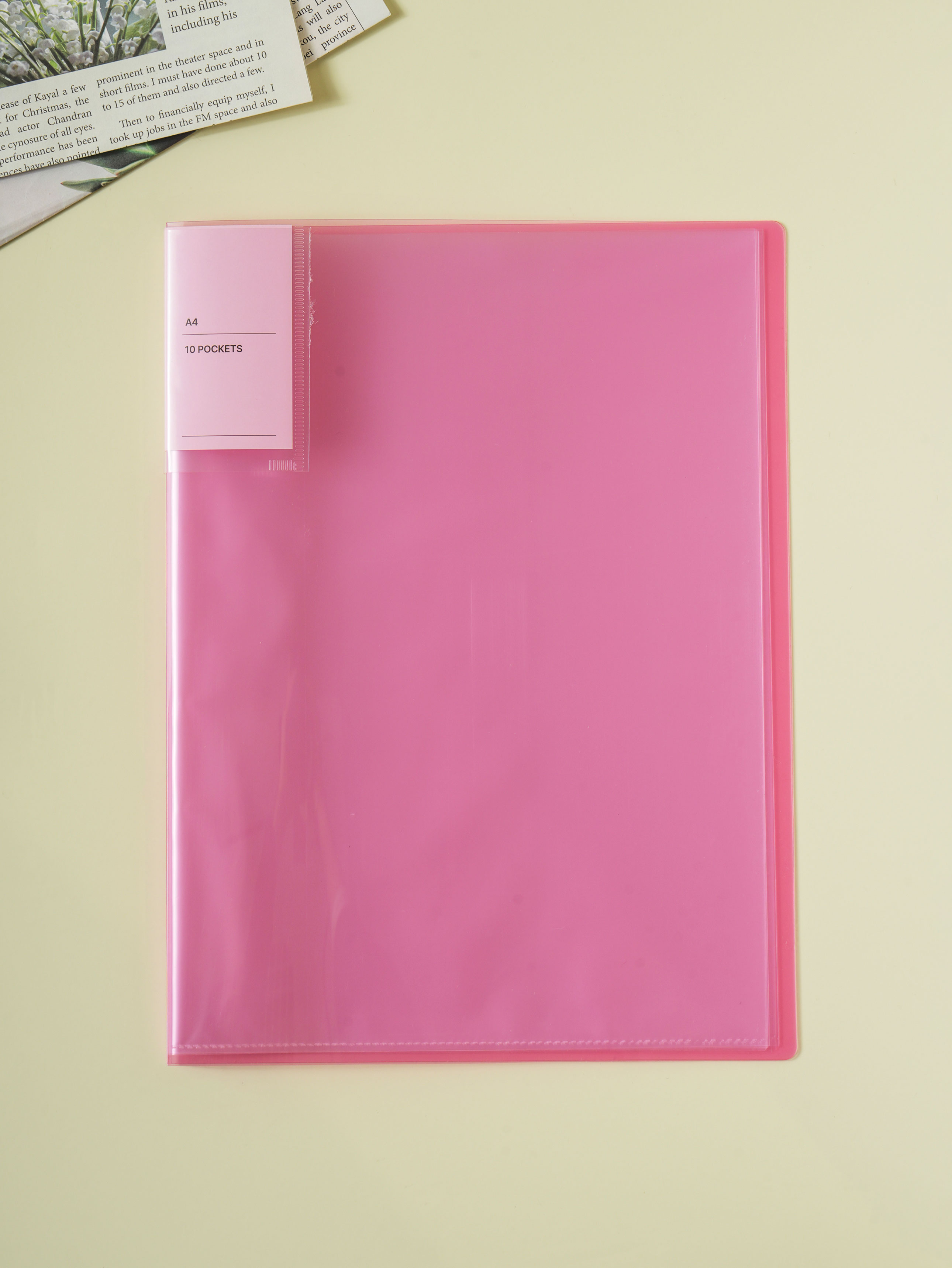 Adhesive clear file, 10 sheets, pink