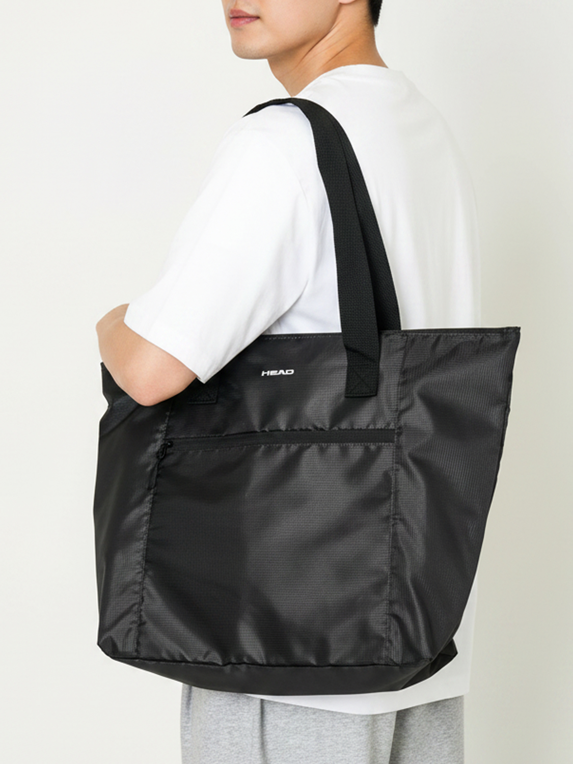 HEAD foldable front pocket tote bag charcoal