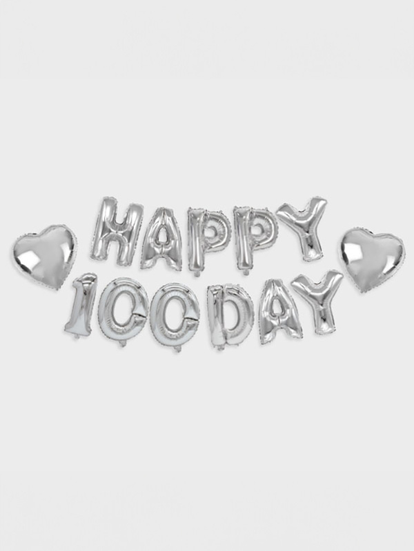 HAPPY 100 DAY cursive silver foil balloon