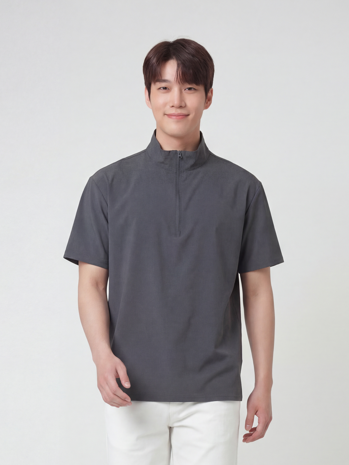 [Men] Light Half Zip Up Tee L Gray