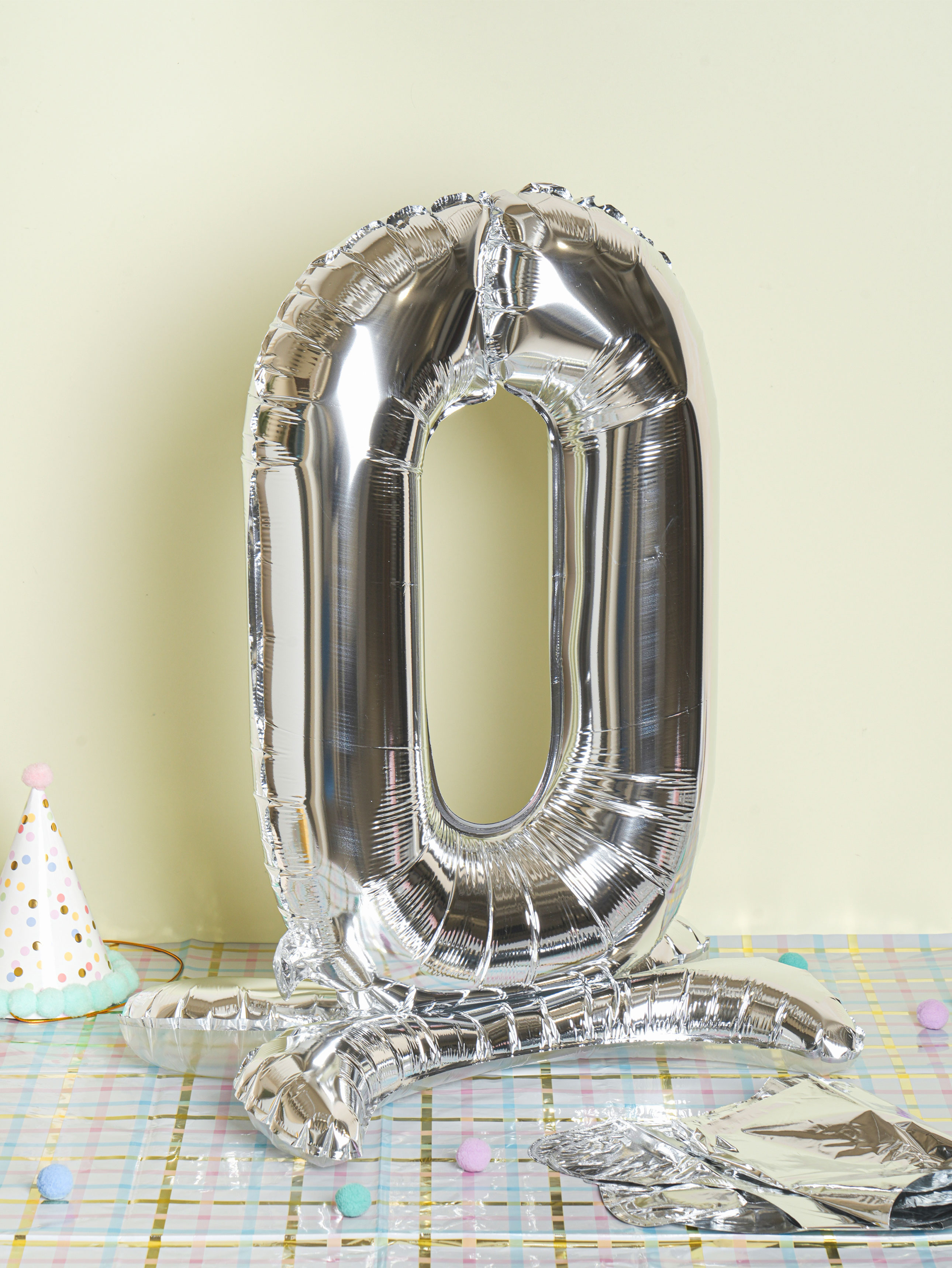 Silver Metallic Standing Number Balloon 0