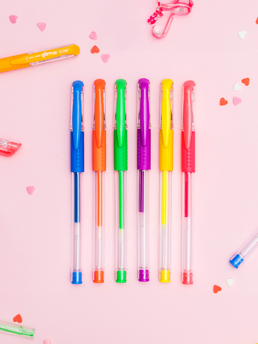 6 fluorescent color cap-type gel pens (0.8mm, mixed)