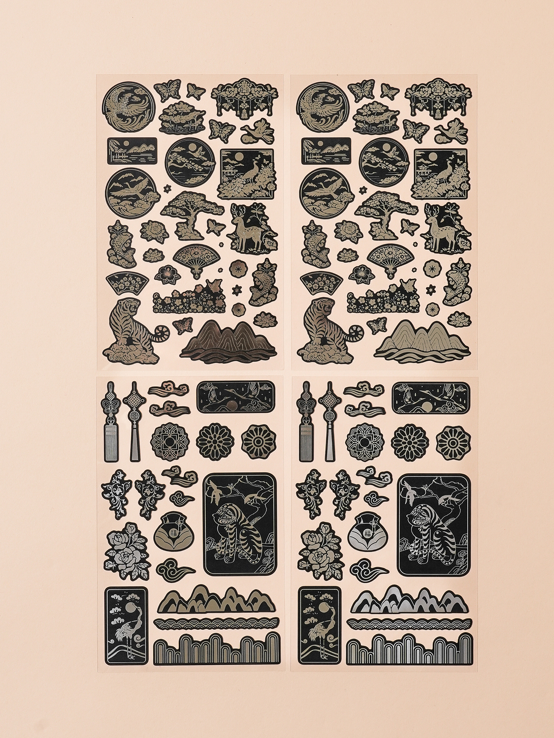 4 pieces of traditional silver stickers