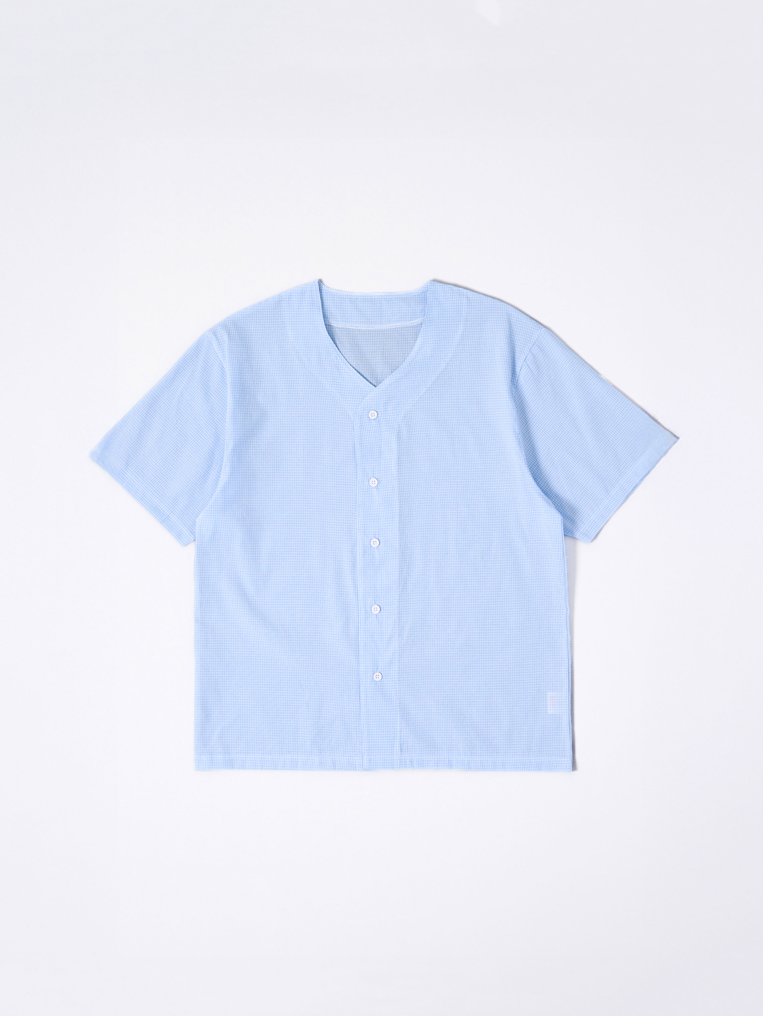 [Common] Cotton blend homewear no-collar short sleeve top M/L/XL blue