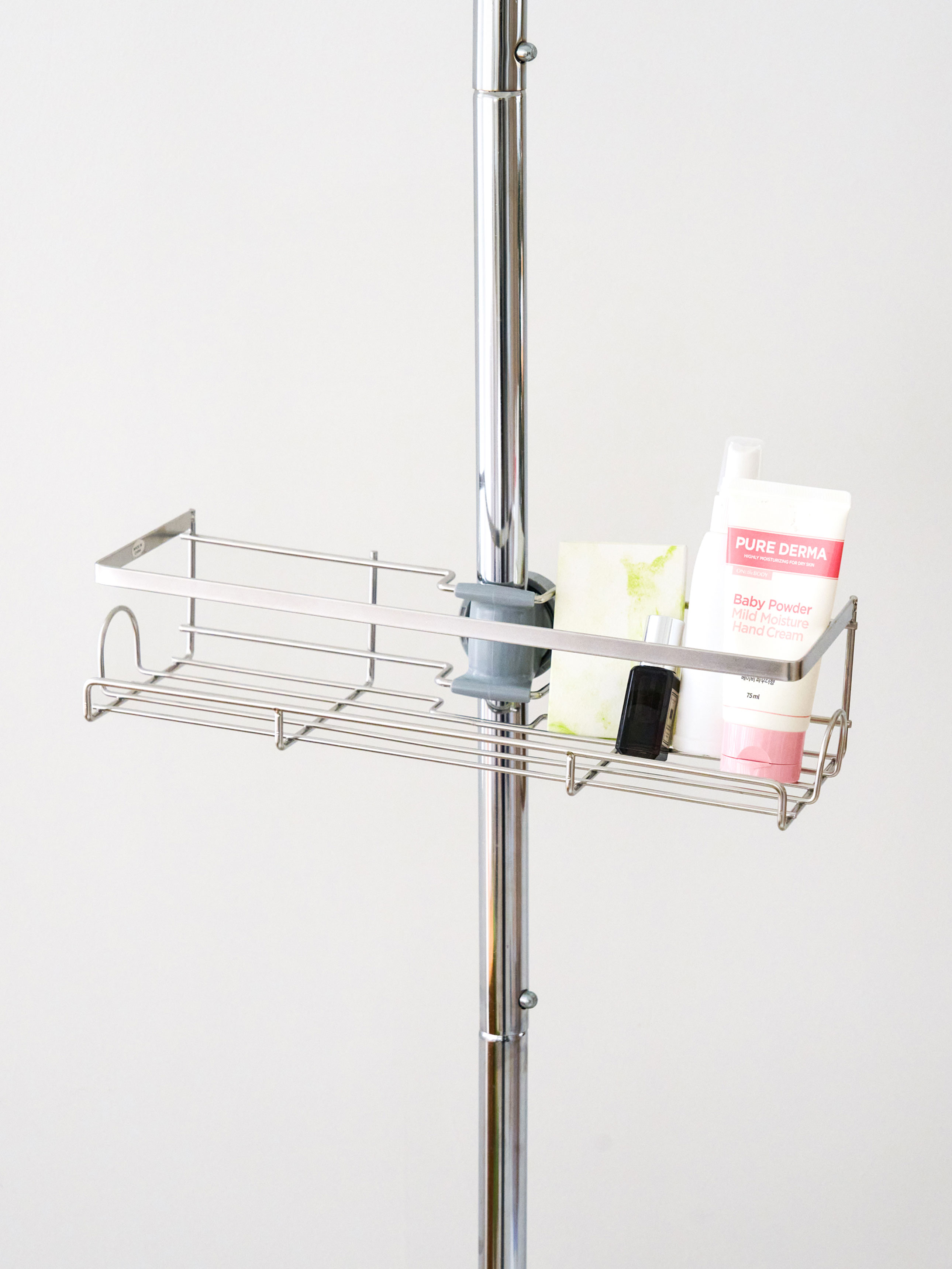 Stainless steel shower rod mounting shelf wide type