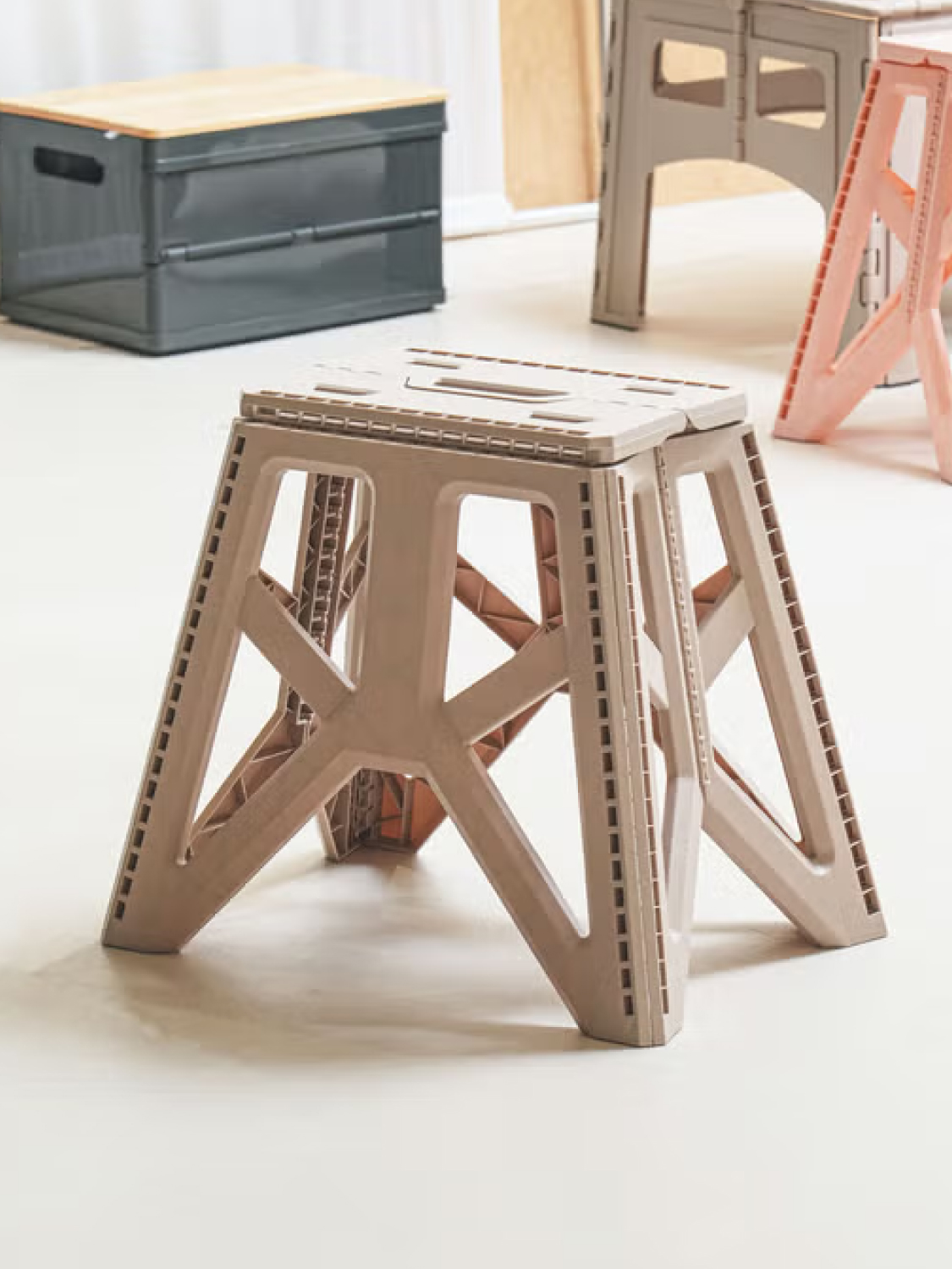 Camping folding square stool L gray