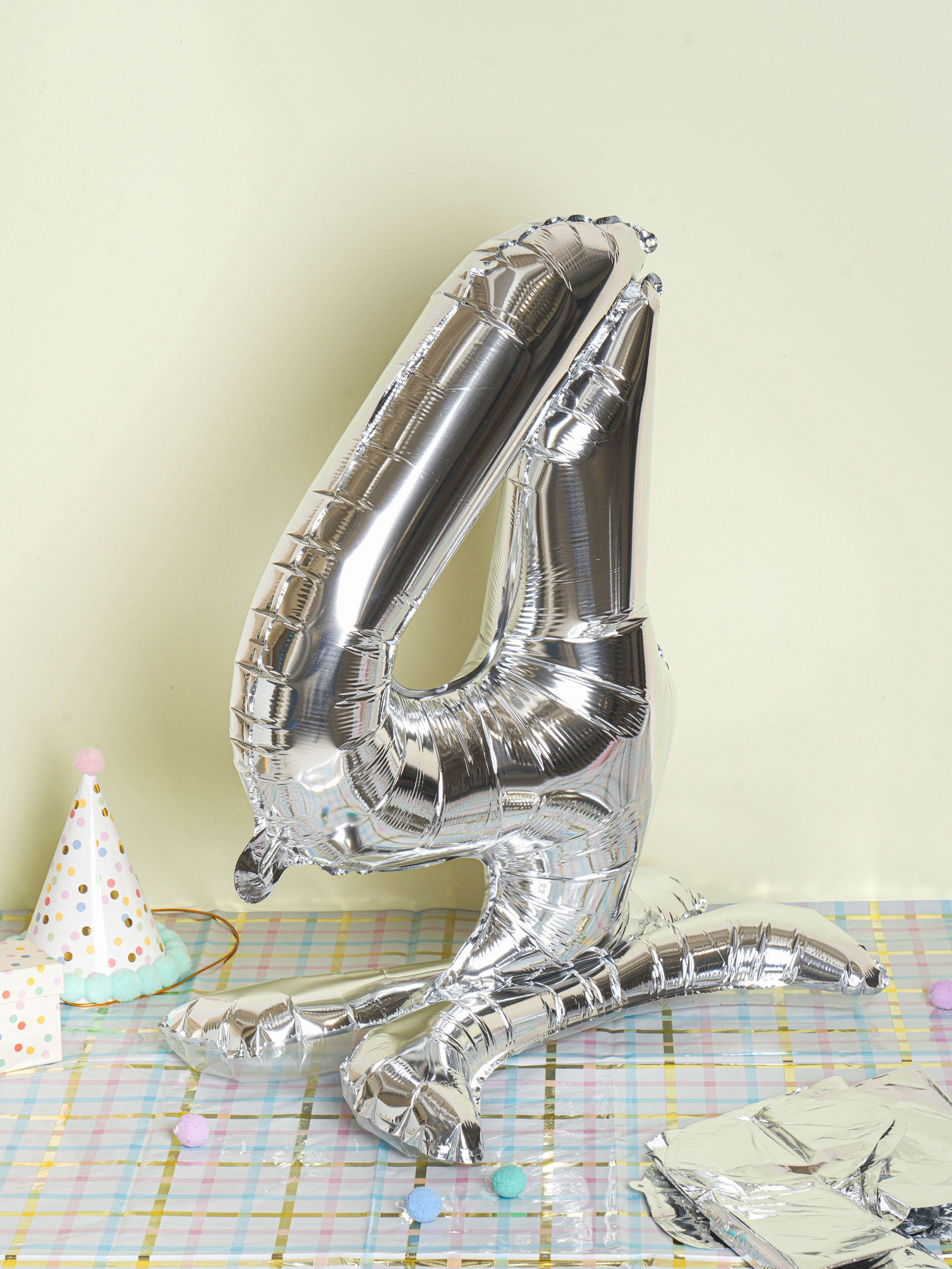 Silver Metallic Standing Number Balloon 4