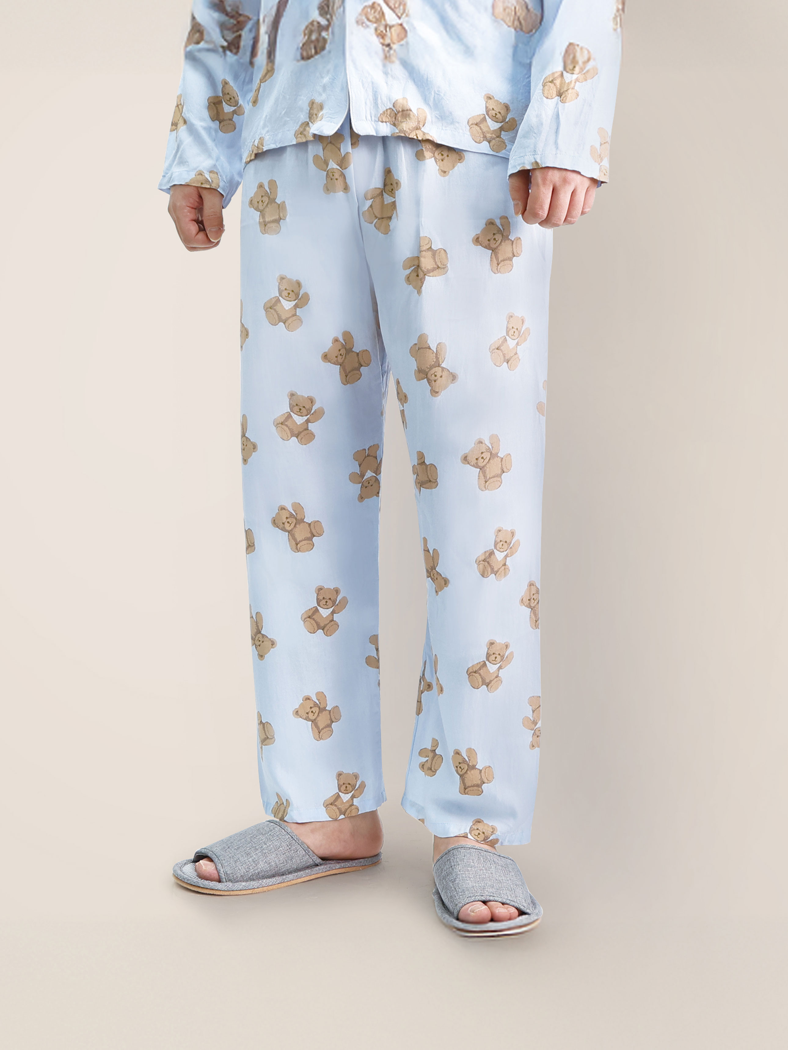 [Common] Rayon pattern long bottoms L blue