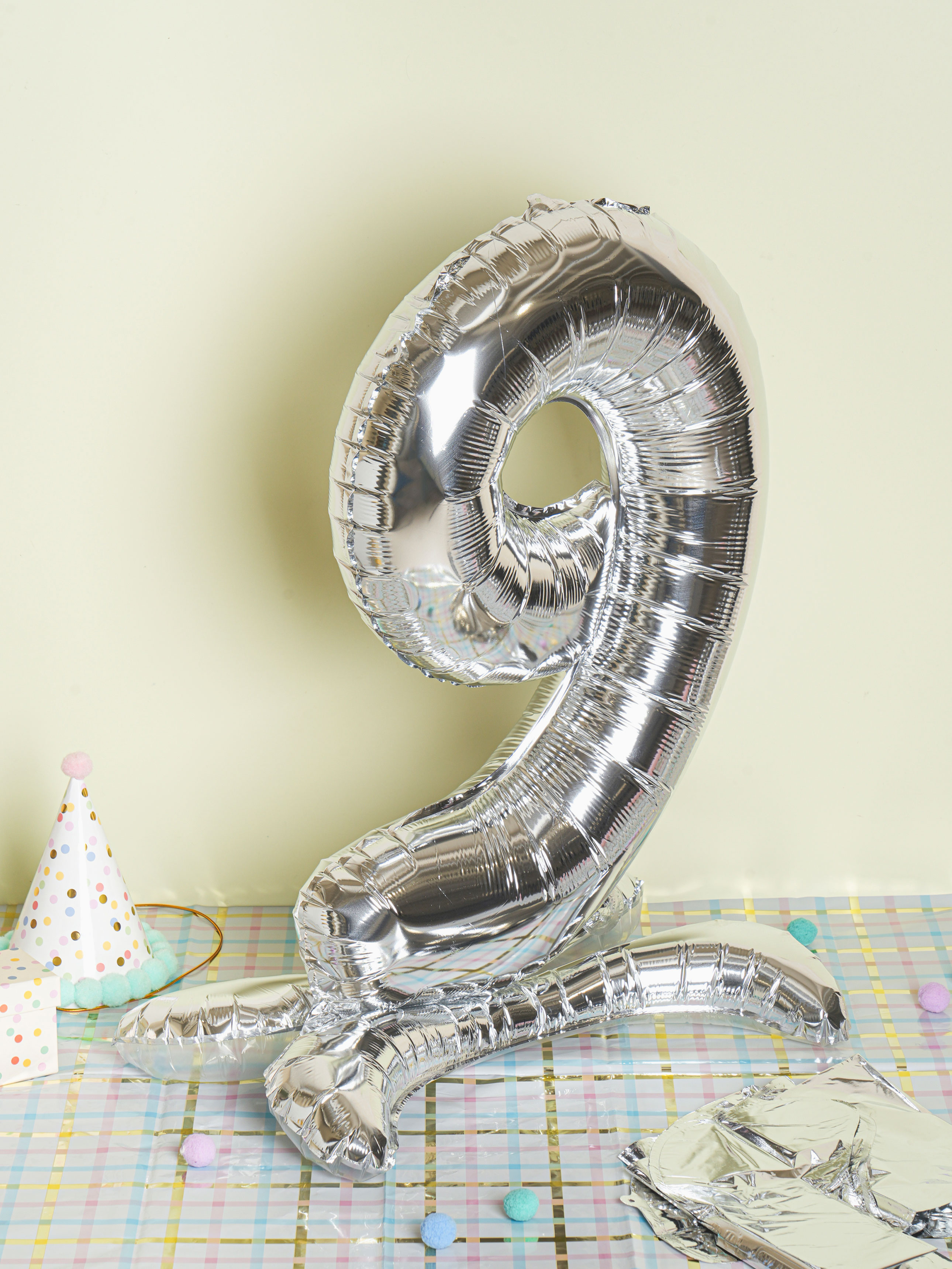 Silver Metallic Standing Number Balloon 9