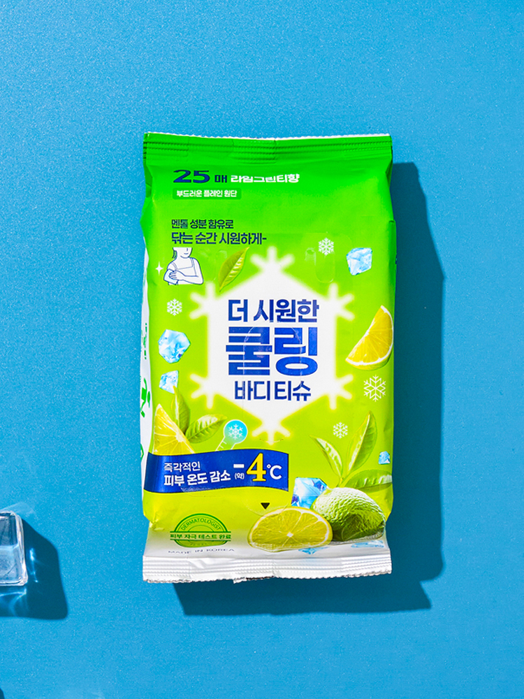 25 powerful cooling wet wipes, lime green tea scent