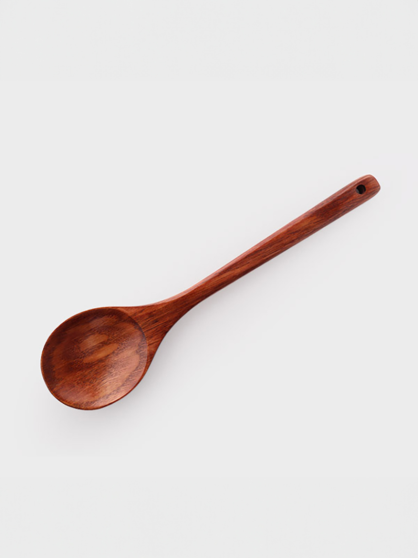 Natural lacquered oak round cooking spoon about 31cm