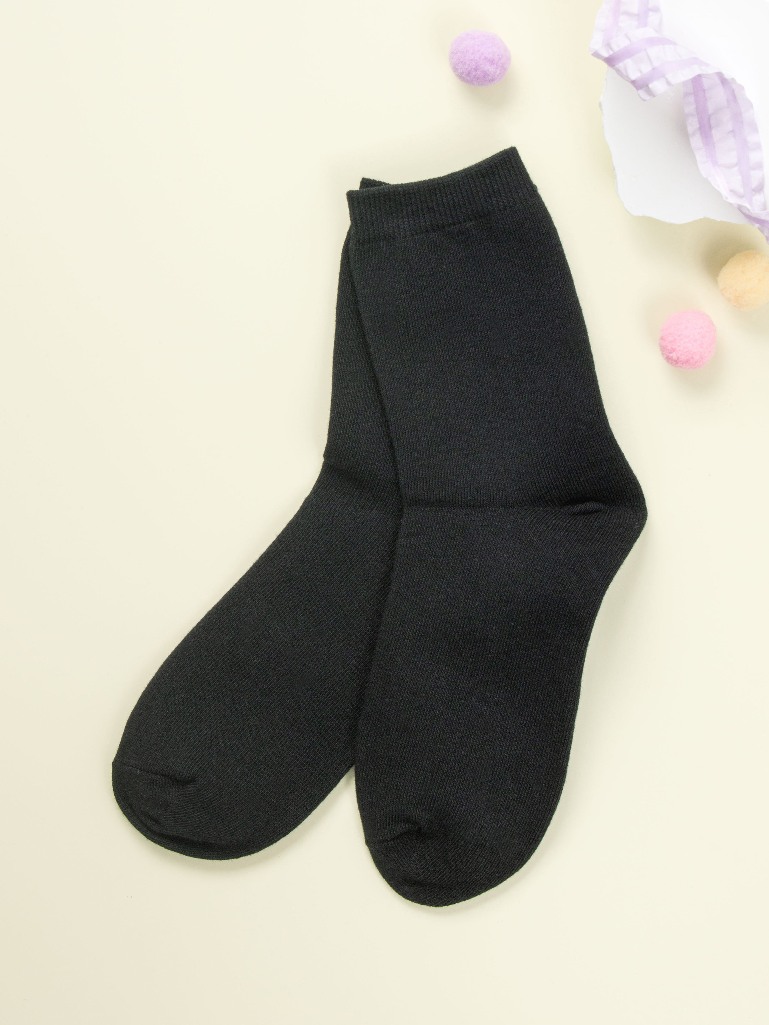 Kikiya Socks Women's Basic Medium Neck Socks Black